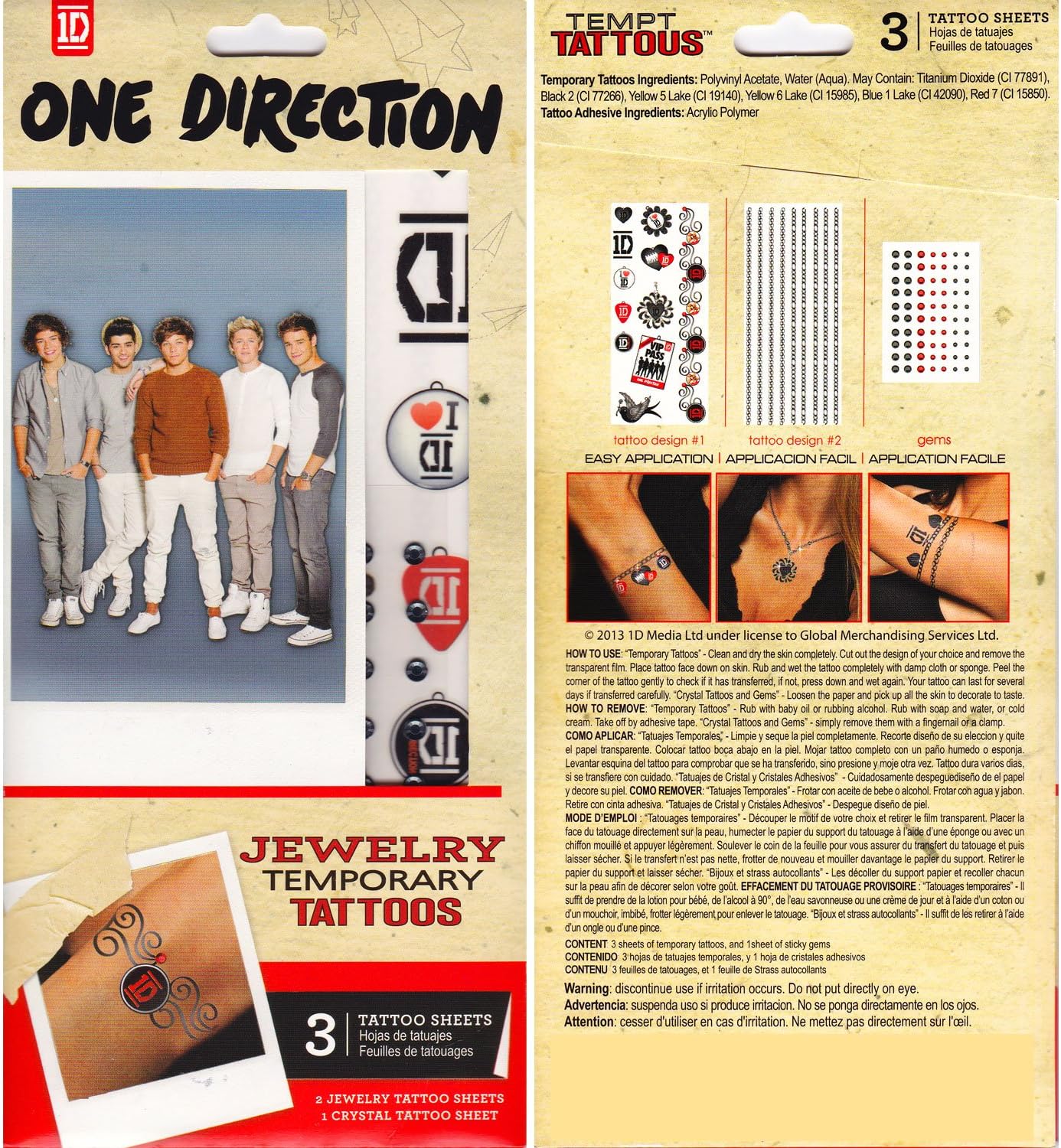 Tempt Tattous One Direction Waterbased Temporary Tattoo, Jewelry 1, 0.6 Ounce