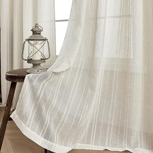 Miniatura 6 de Tony's collection 2 paneles de cortinas blancas traslúcidas de lino neutro de 84 pulgadas, cortinas de gasa semi con bolsillo para barra para