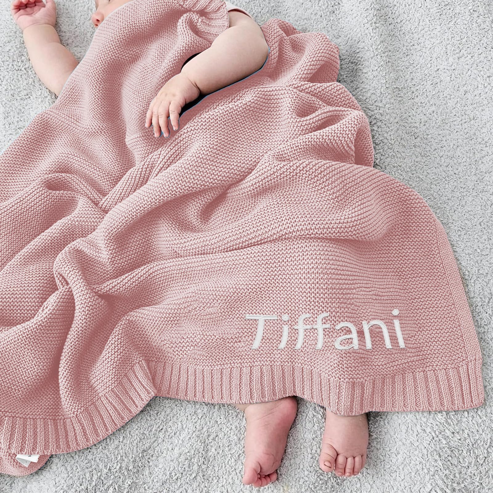 ZHOUSFK Personalized Baby Knit Blanket Custom Embroidered with Name 37x42in Nursery Blankets Gifts for Newborn Baby Boy and Girl Custom Baby Blanket