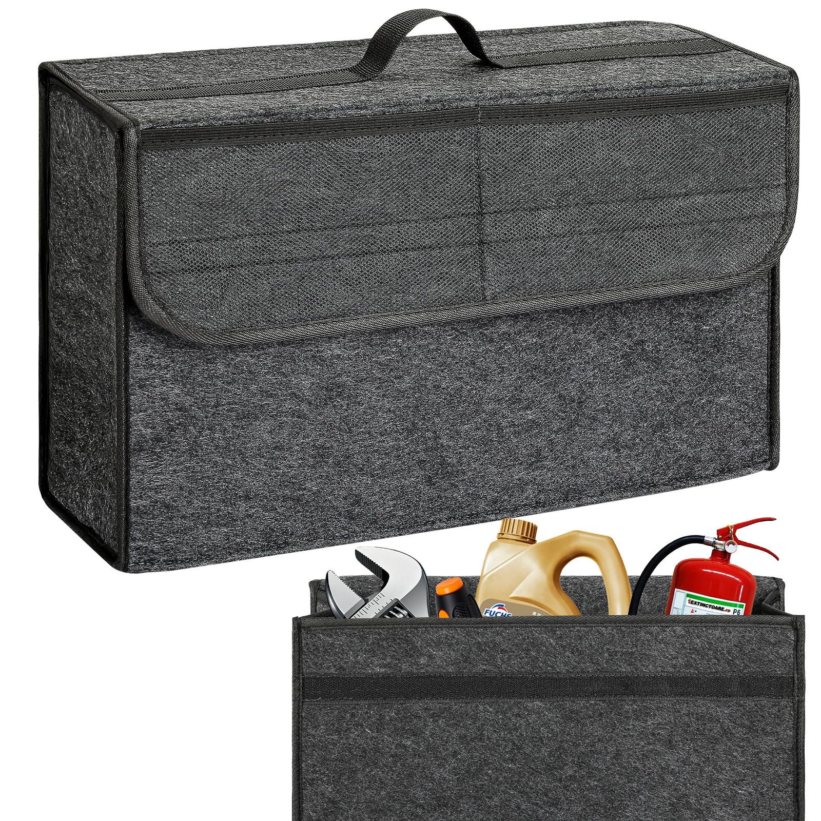 VINATO Organizer per Bagagliaio Auto in Feltro, Borsa Bagagliaio con 2 Tasche in Rete, Robusto – per Attrezzi e Cura dell'Auto Accessori per Auto (44x15x28cm)