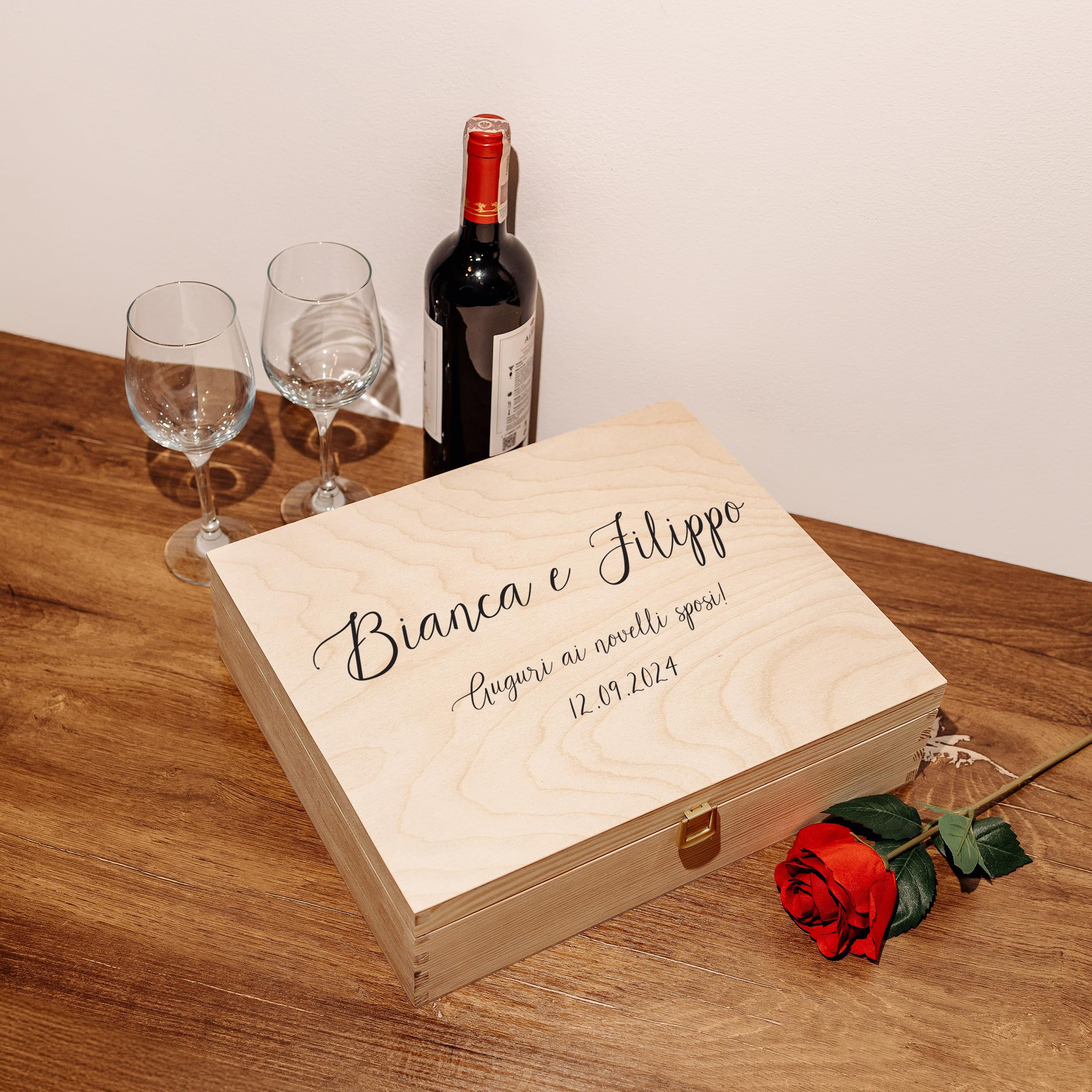 Creative Deco Scatola in Legno per 3 Bottiglie di Vino con Testo