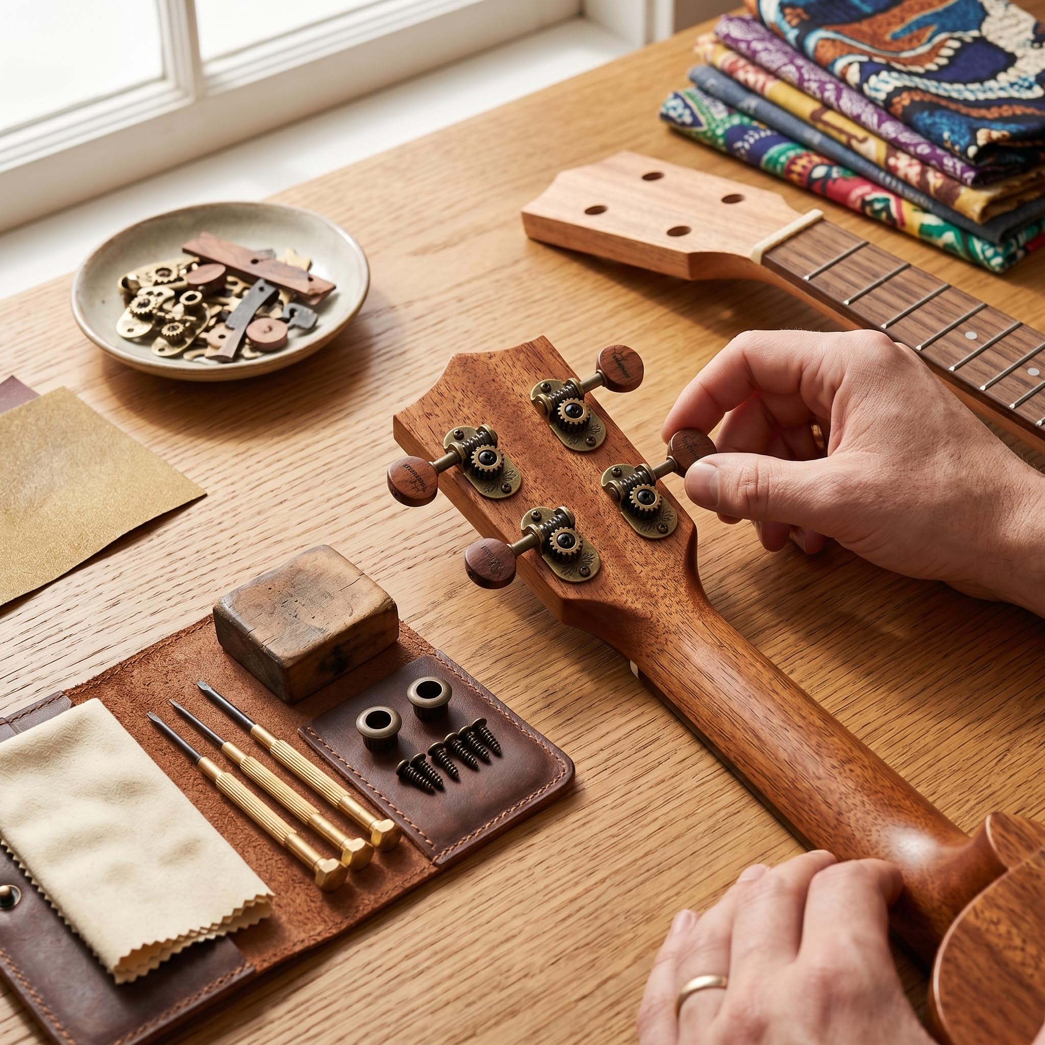 Chevilles de Réglage pour ukulélé, 4 Têtes de Machine Classiques 2L2R avec Boutons en Bois élégants pour Accessoires de ukulélé à 4 Cordes