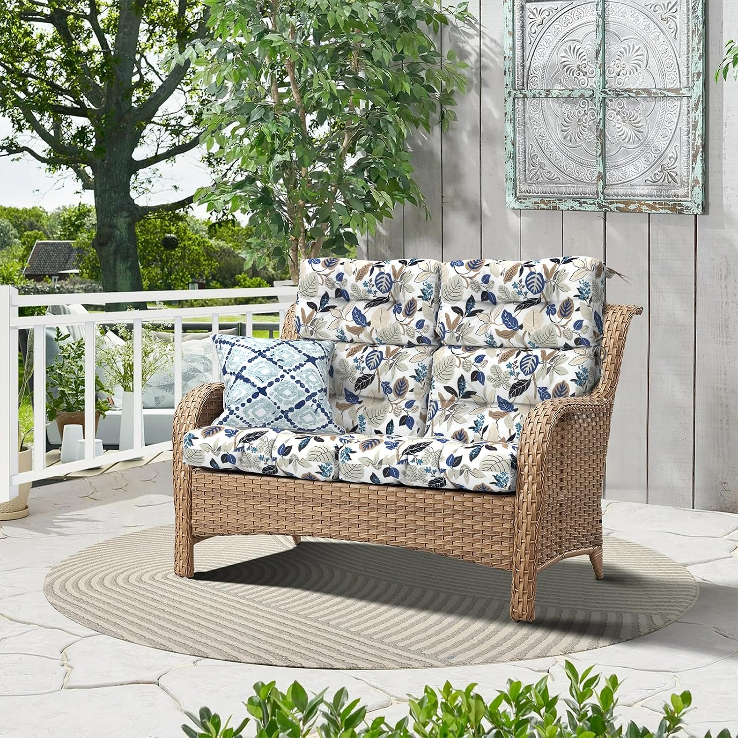 Outdoor High Back Chair Cushions Set of 2, Water-Resistant Chair Cushions for Patio Home Garden, Replacement Rocking Chair Cushion with tie 22" W x 20" D, Breeze Leaves Beige