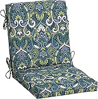ARDEN Outdoor Midback Chair Cushion 18x16.5 - Water Repellent, Fade Resistant Sapphire Aurora Blue Damask Patio Seat