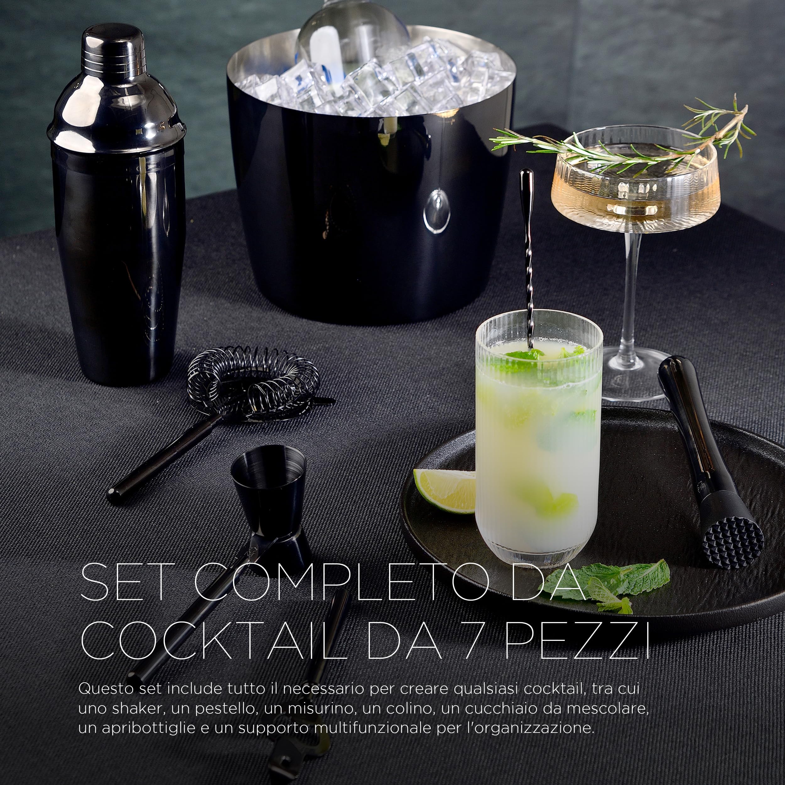 MasterPRO THE DROP - Set da cocktail di design in 6 pezzi in acciaio inox - Elegante, resistente e multifunzionale - Idea (Natale, Pasqua, matrimonio) - Scatola regalo inclusa