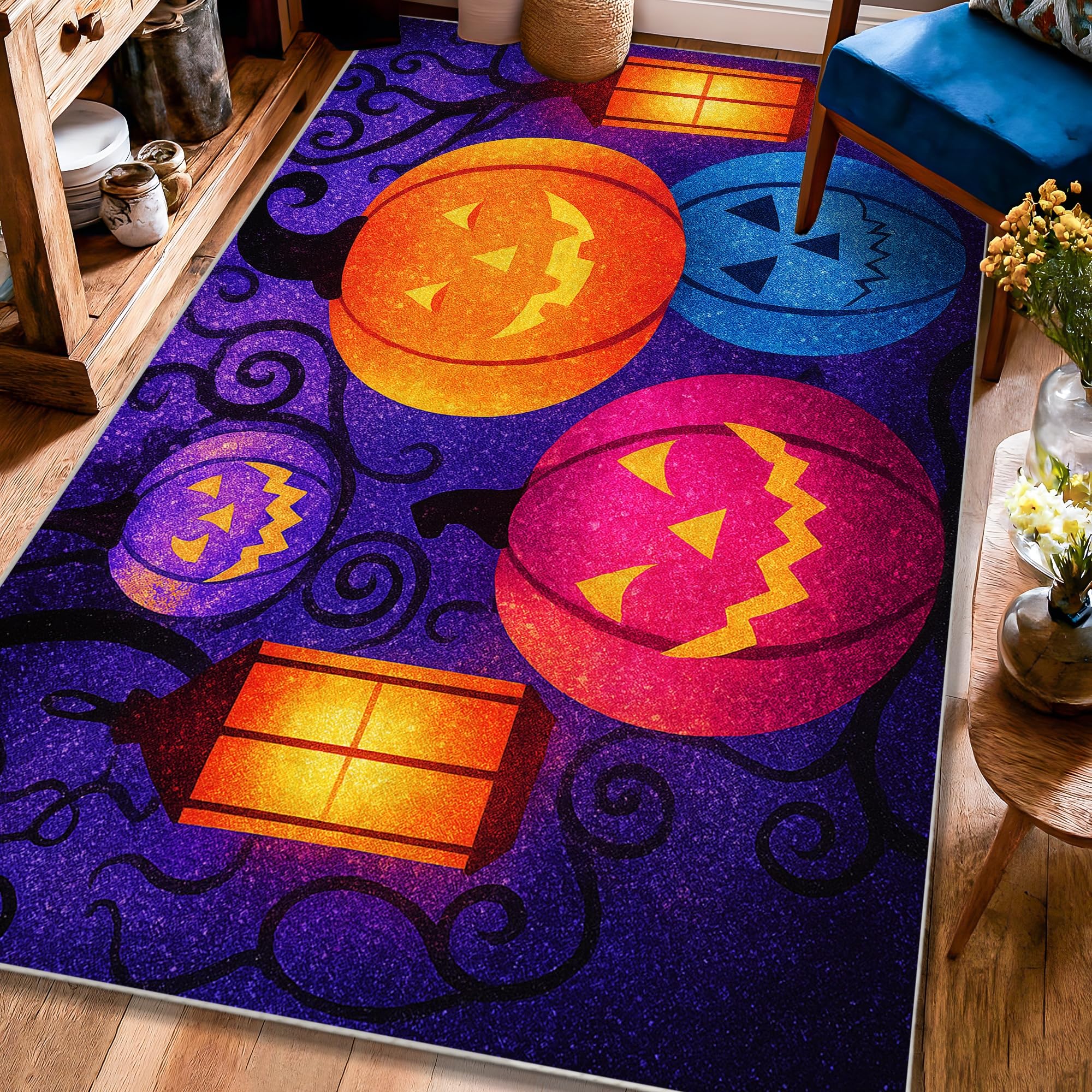 Tapis citrouille Halloween pour créer une ambiance de salon cocooning et festive
