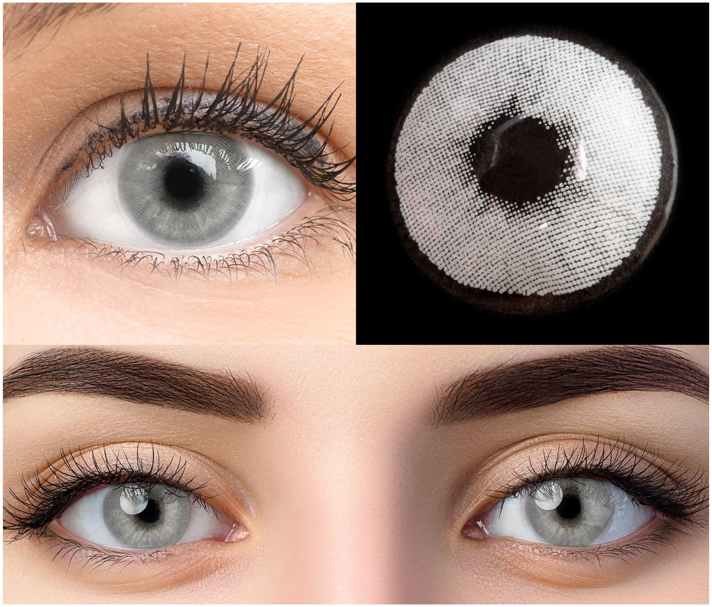 GLAMLENS lentillas de color -gris Pisa Grey + contenedor. 1 par (2 piezas) - 90 Días - Sin Graduación - 0.00 dioptrías - blandos - Lentes de contacto grises de hidrogel de silicona s