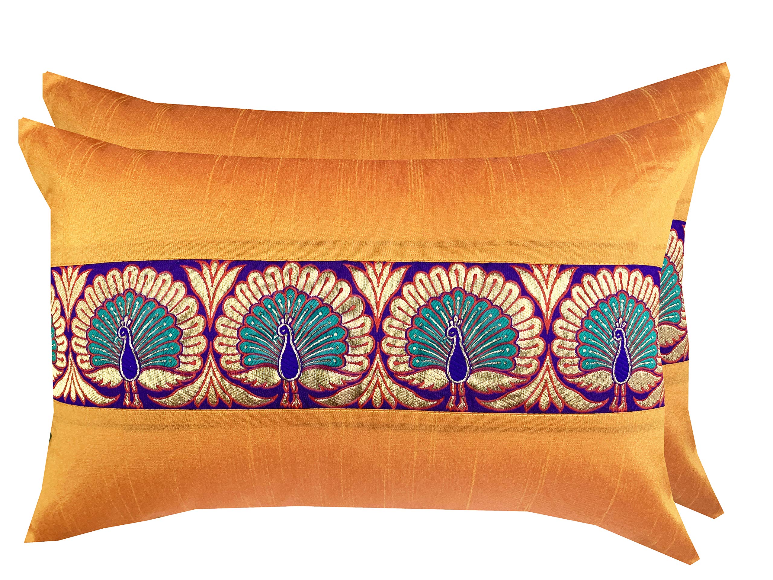 Pinkparrot dopian Silk Multi Colour Cushion Cover 12x18 inch Set of 2 pc-image-3