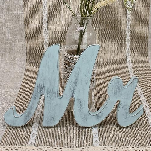 Vista 37 de Letras de madera de Mr & Mrs para mesa de boda, decoración de mesa dorada grande con el señor y la señora cariño, letrero de madera de señor