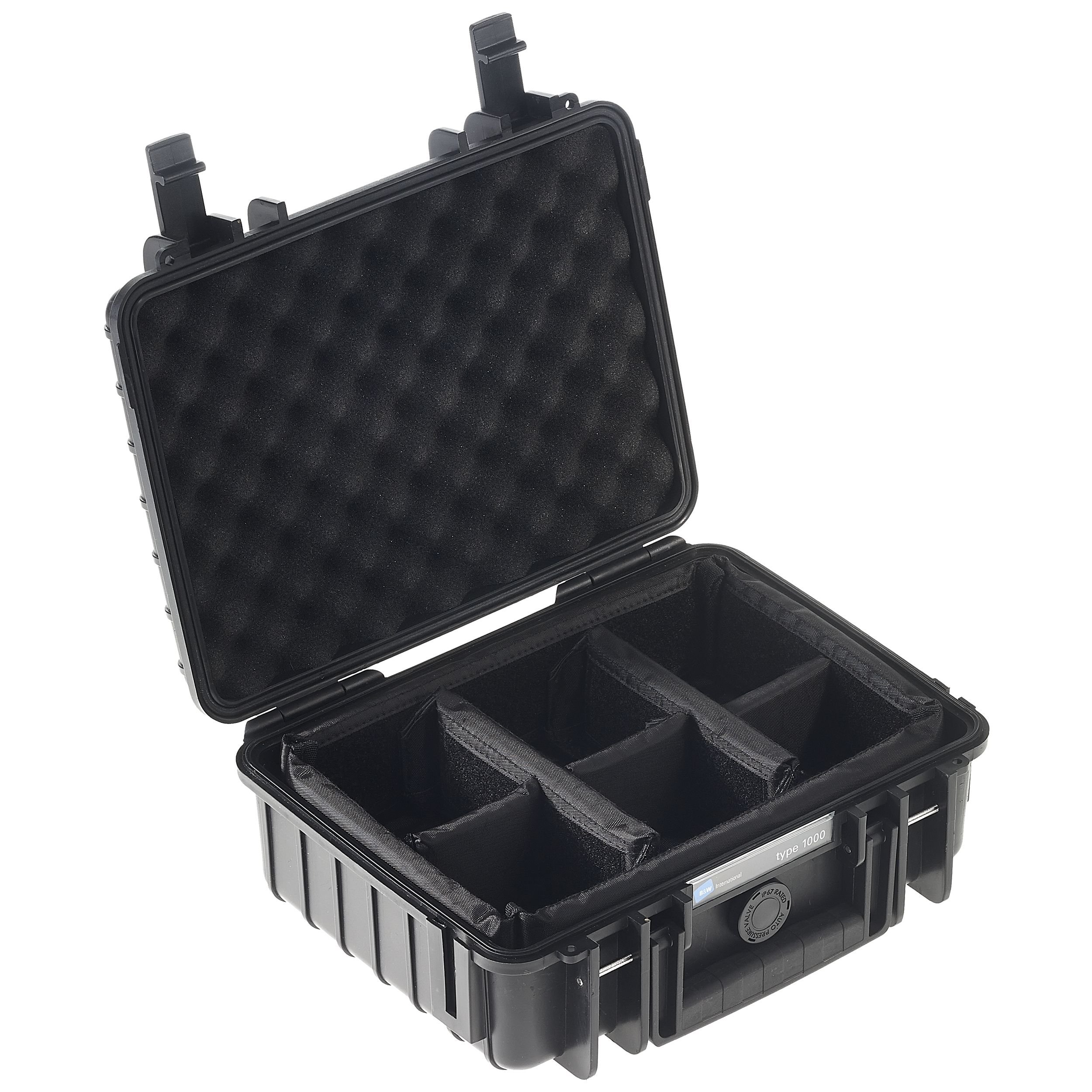 B&W Outdoor Transport Case - Type 1000 with Padded Divider - Black - Waterproof according to IP67 Certification and Dustproof