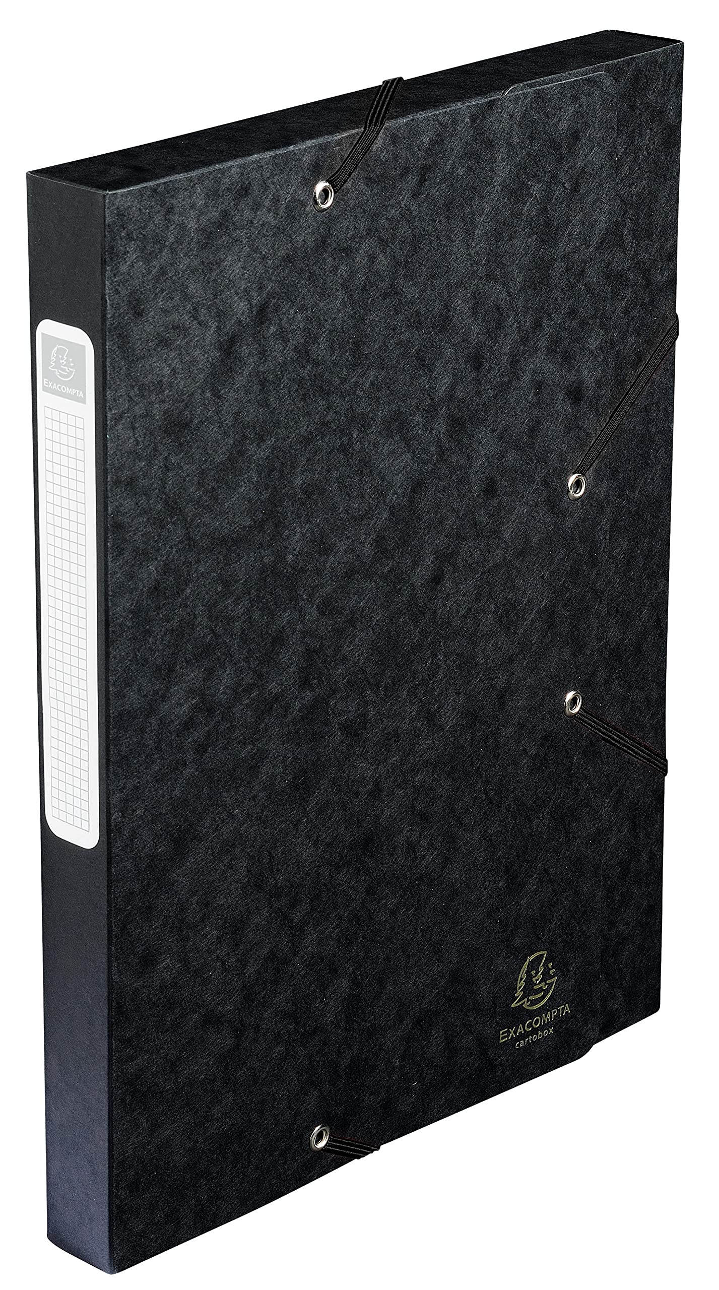 Exacompta - Ref 18516H - Cartobox Pressboard Filing Box - 25 x 33cm, Suitable for A4+ Documents, Elastic Straps on 2 Corners, 25mm Spine, FSC-Certified - Black