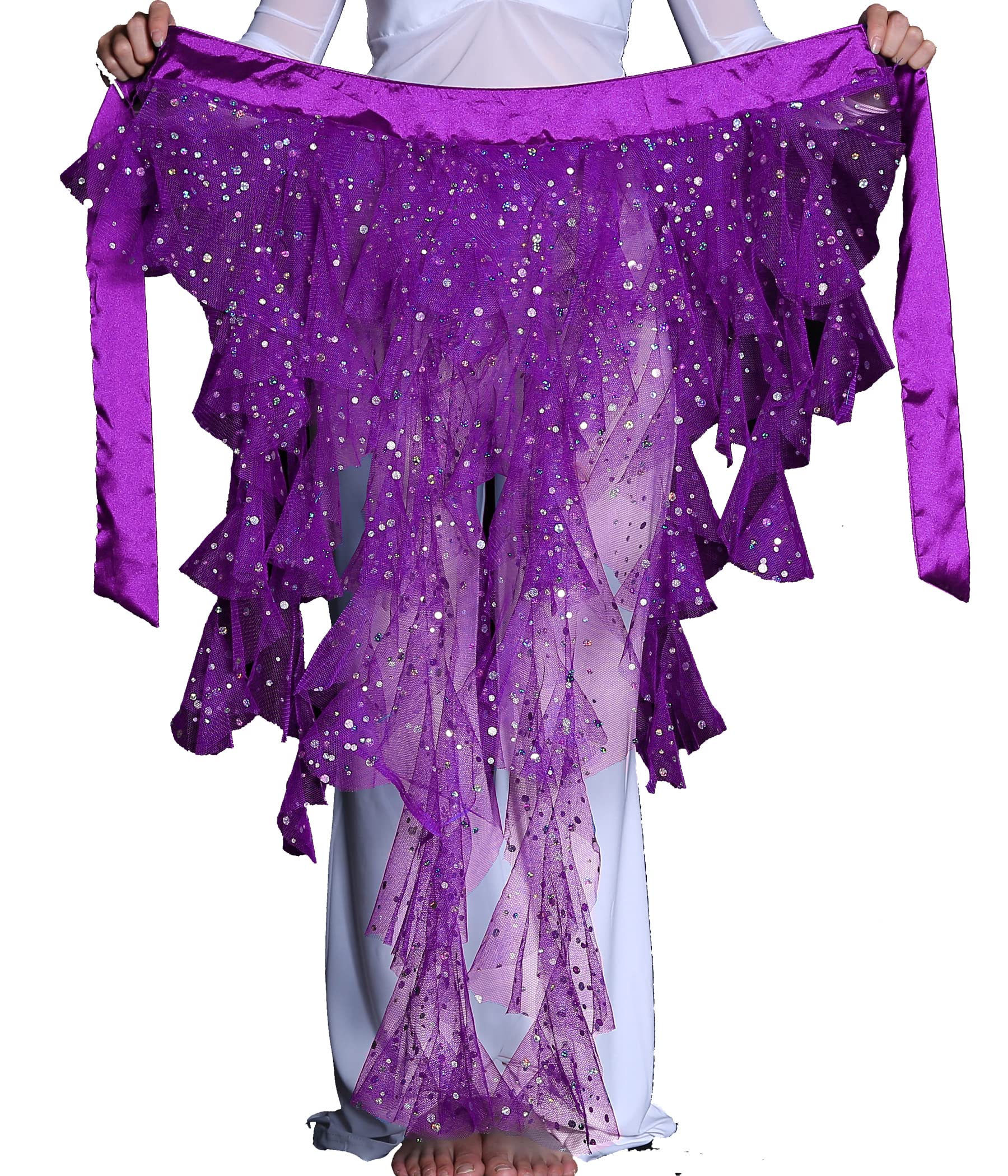 ZLTdream Women's Belly Dance Fox Triangle Waving Cut Hip Scarf Skirt with Tassel Highlight Mesh