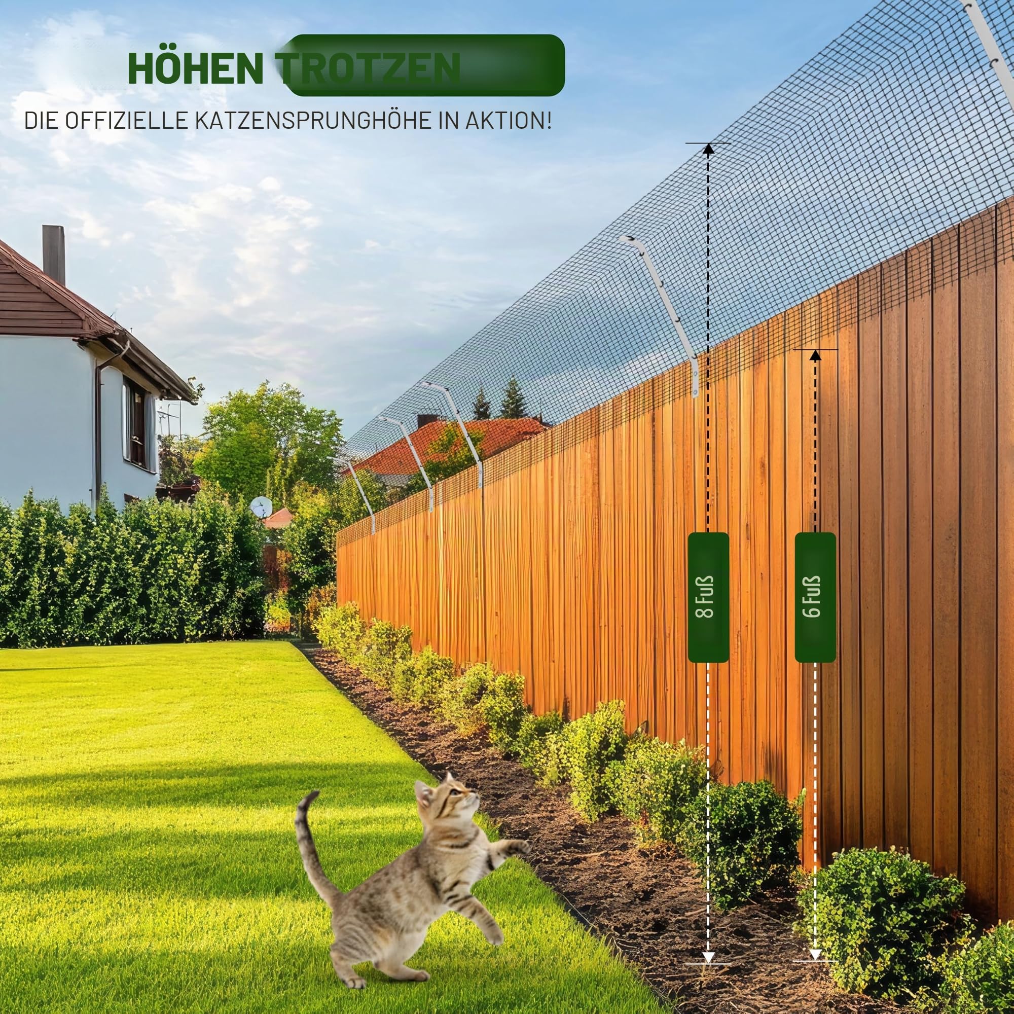 Katzensicherer Zaun Anti-Kletter-Barriere – Sicheres Outdoor Catio-Einzäunungsset, wetterfestes Garten-Maschendraht-Zaun für Katzensicherheit & -Schutz (15 Meter Set)