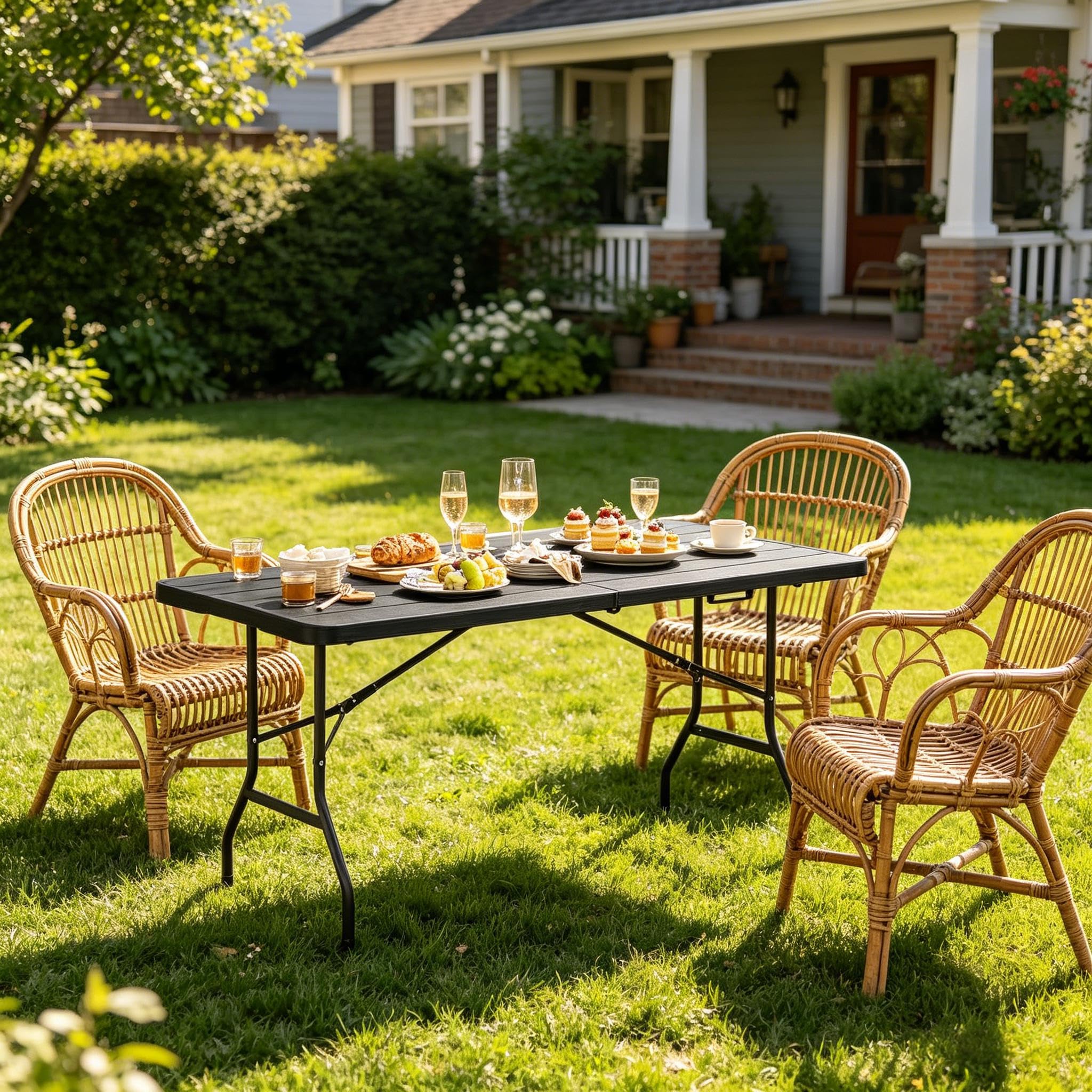 Table pliante 180 cm noire de jardin plateau HDPE effet bois extérieur