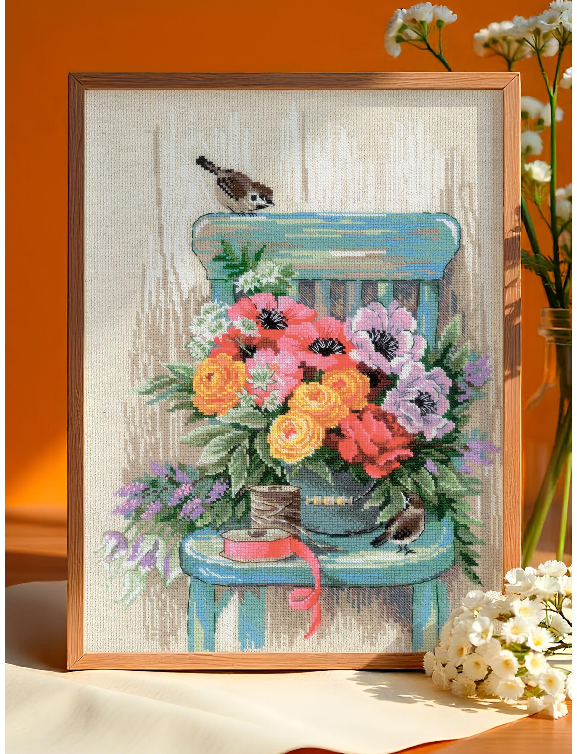 Riolis Multicolor - Garden Flowers 2299, Floral Cross Stitch Kits 11¾"X15¾, Cross Stitch Kits For Beginners & Advanced, Crossstitching Kit Adult, Embroidery Counted Stitching Kit
