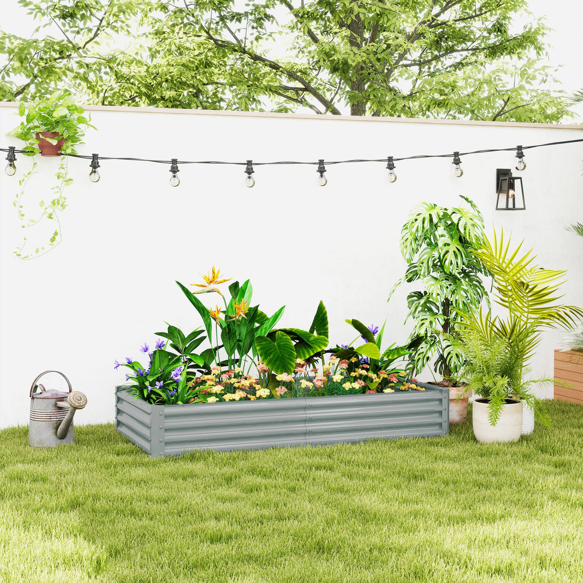 Outsunny Galvanised Raised Garden Bed, 180 x 90 x 30cm Raised Bed with Reinforcing Bars - Image 2