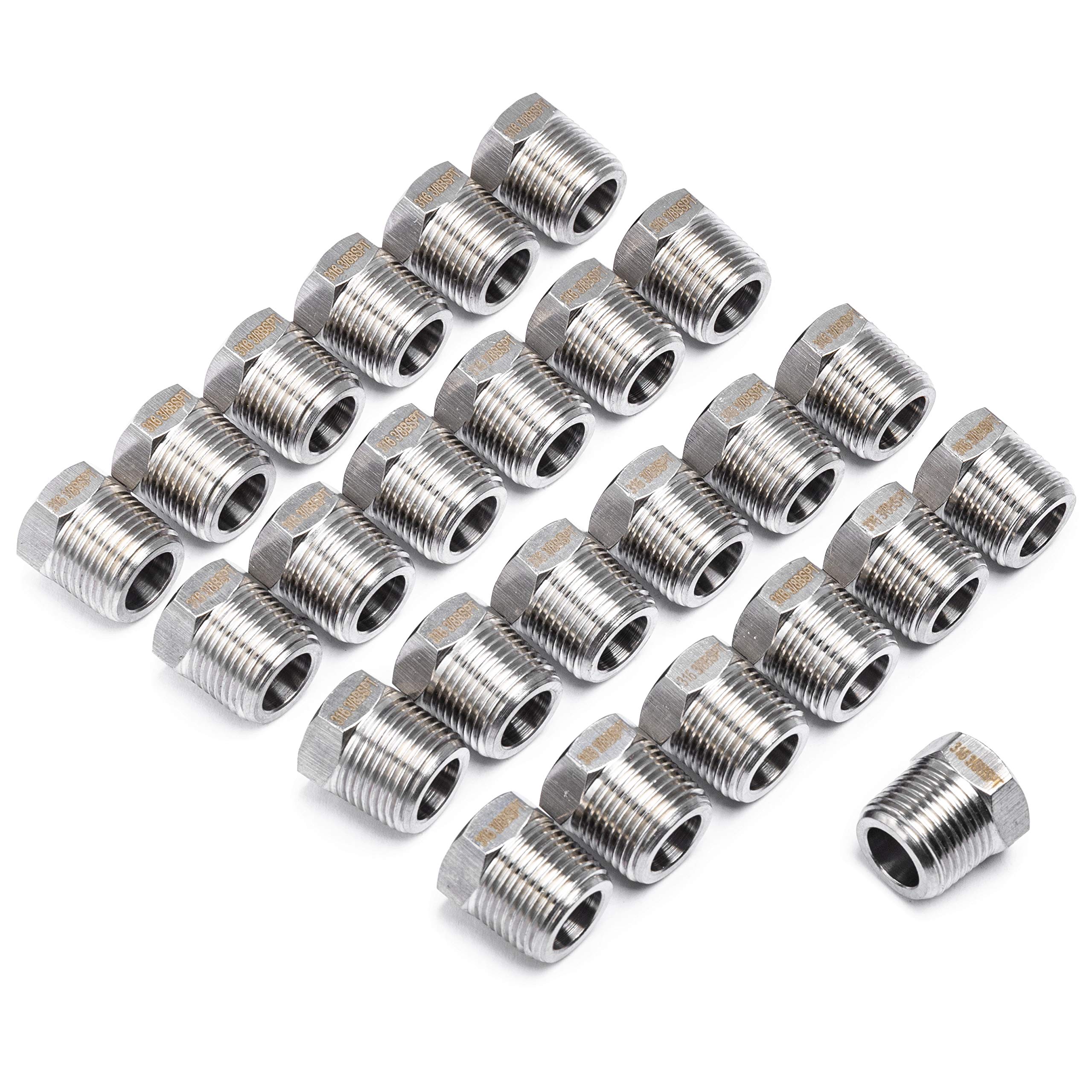 LTWFITTING Pipa Hex Tapón De Cabeza De 3/8 Pulgadas Macho BSPT Conector De Acero Inoxidable 316 De Manguera Petróleo Gas (paquete De 25