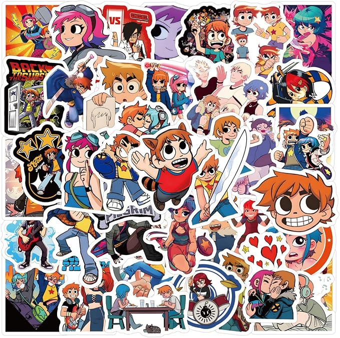 Scott Pilgrim EX anländer den 3 mars 10 91tb2Yv0+mL. AC SX679 55PCS Scott Pilgrim Sticker Set, Waterproof Vinyl Decals, Anime Character Collection for Adult Laptop, Water Bottle Decorations (White)