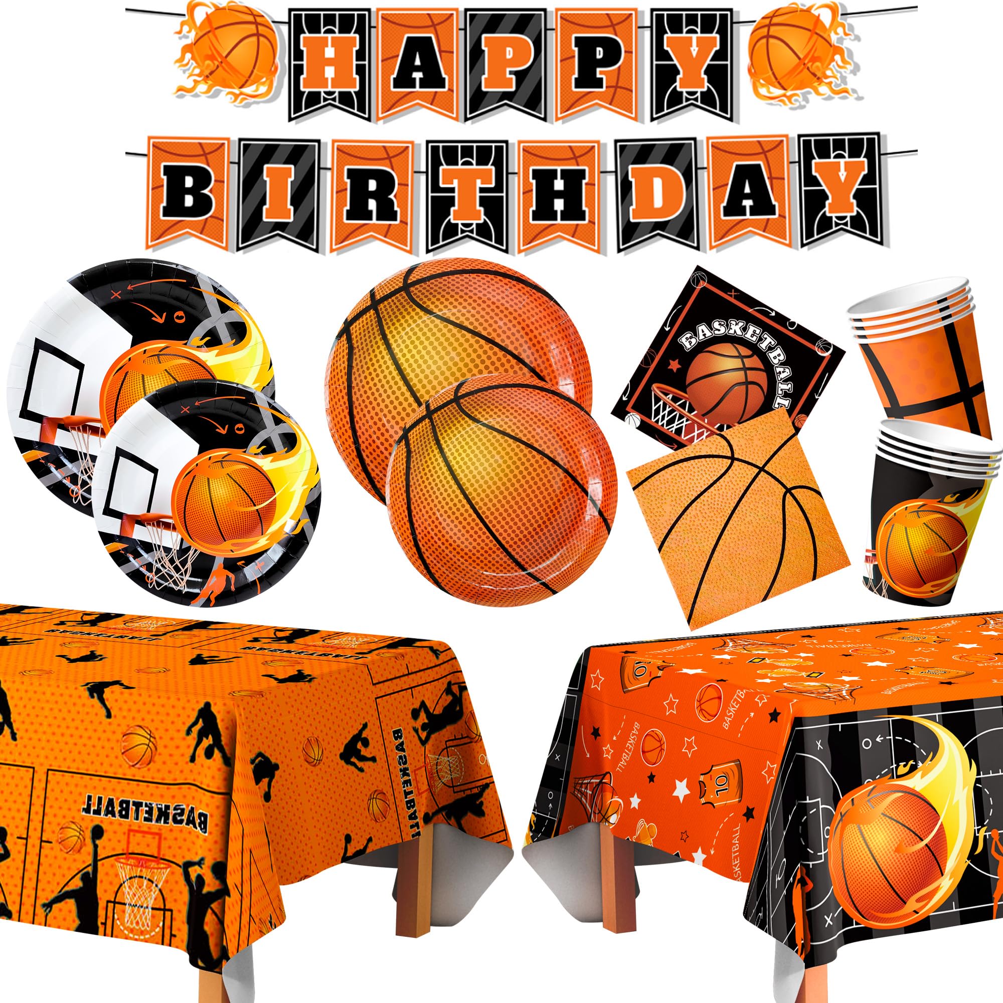 20 Guests Basketball Party Tableware Basketball Birthday Tableware Basketball Plates and Tablecloths Basketball Happy Birthday Banner etc Basketball Tableware for Basketball Party Decorations