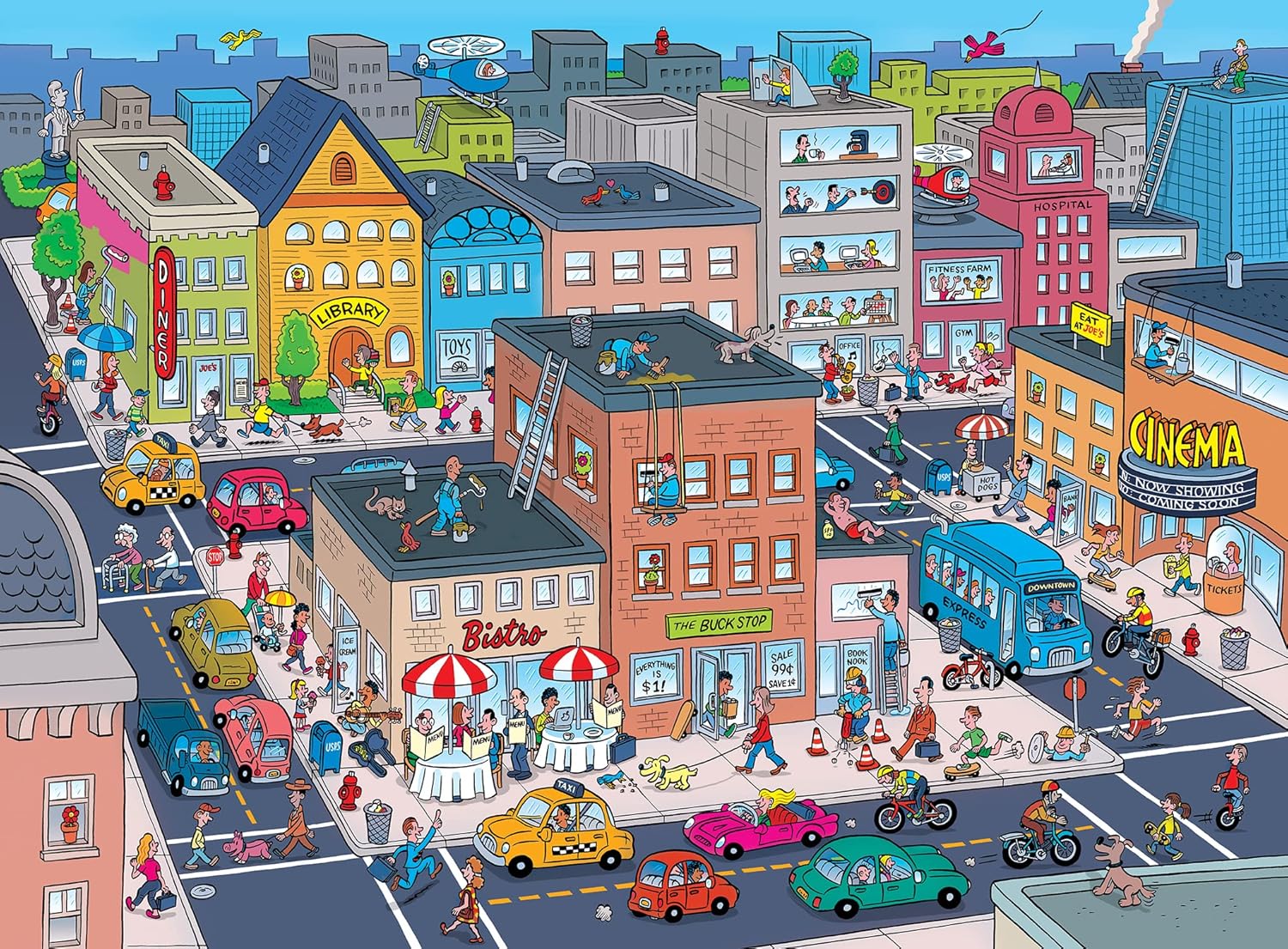 Masterpieces 100 Piece Family Jigsaw Puzzle for Kids - 101 Things to Spot in Town - 14"x19"