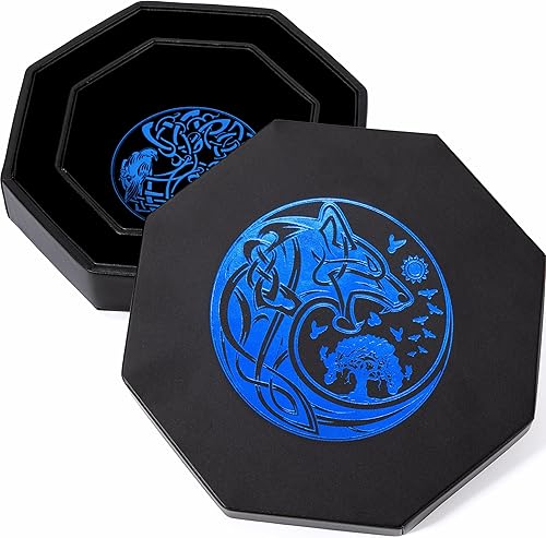 Miniatura 5 de DND Bandeja de dados  Bandeja de dados prémium de 8 pulgadas Dungeons and Dragons  Exquisitamente detallado diseño de árbol del mundo y lobo cuervo
