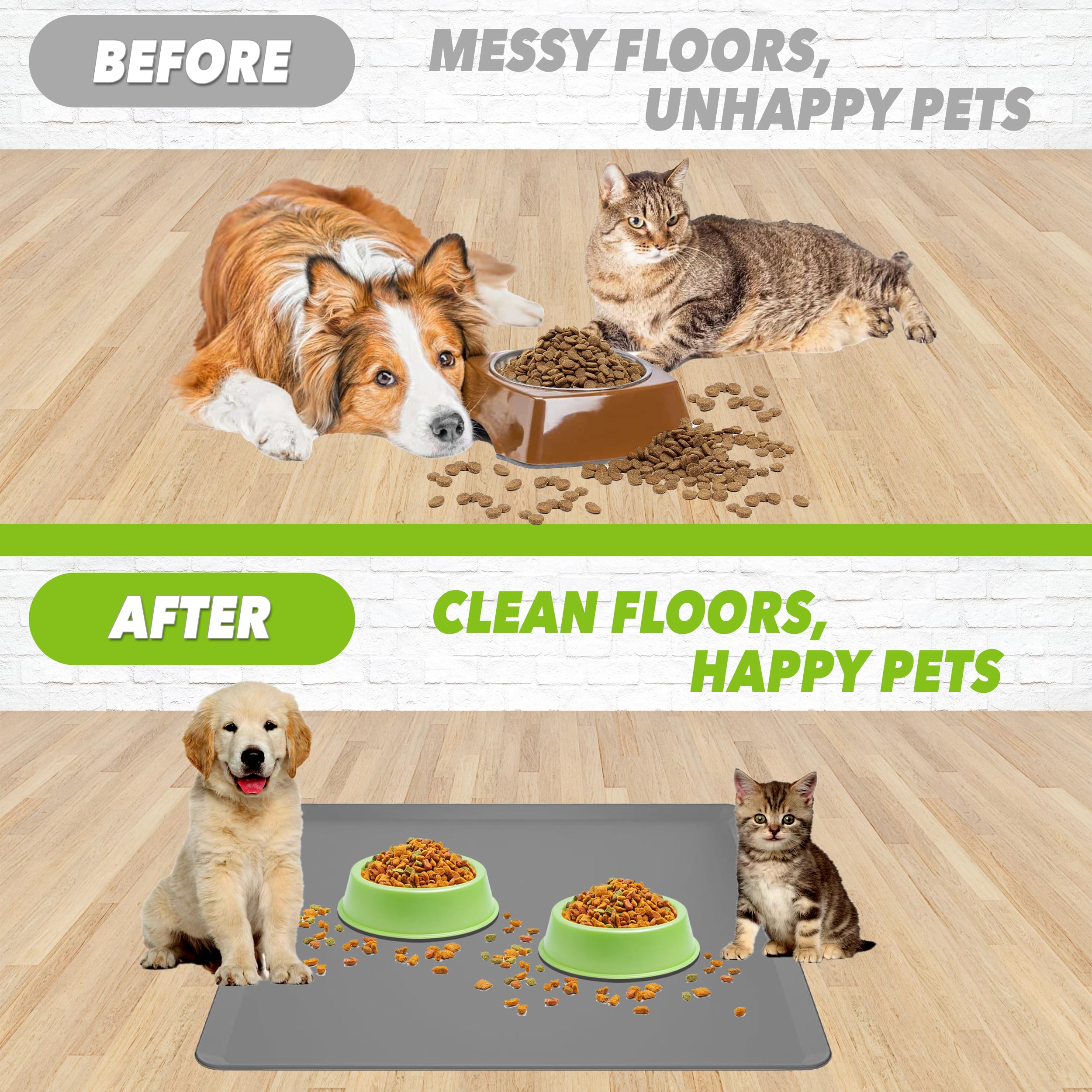 TidyFriend Haustierfuttermatte, 61 x 61 cm, Haustier-Tablett für Futter und Wasser, Silikon-Hundematte, rutschfeste Hundenapfmatte, wasserdicht, Haustierbedarf (Dunkelgrau)