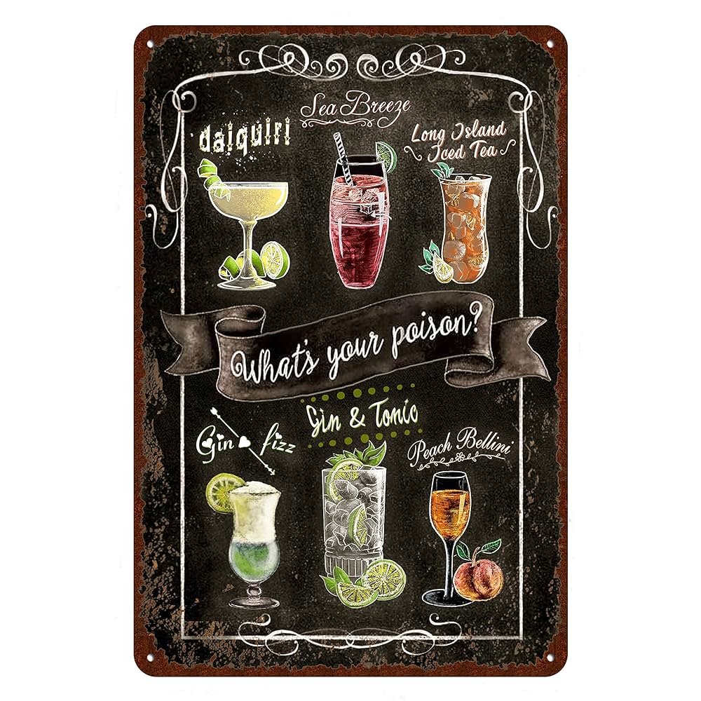Amazon | レトロなバーの看板定番カクテルメニュー金属の看板