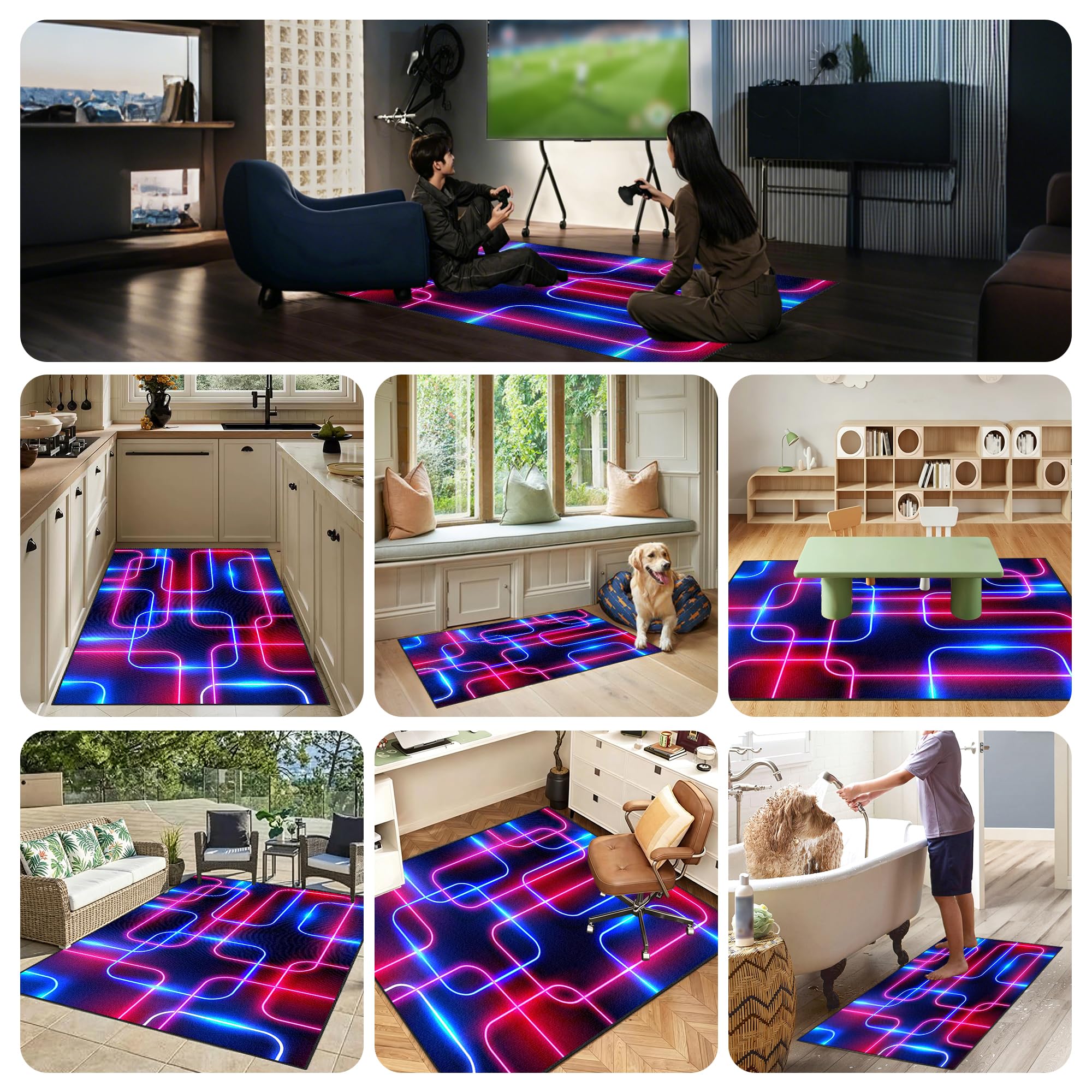 Zmywalny dywanik do pokoju zabaw, 100 x 150 cm / 39,37 x 59,06 cala Mata podłogowa na krzesło komputerowe do gier, mata sportowa, mata podłogowa dla graczy 3D do sypialni na krzesło biurowe