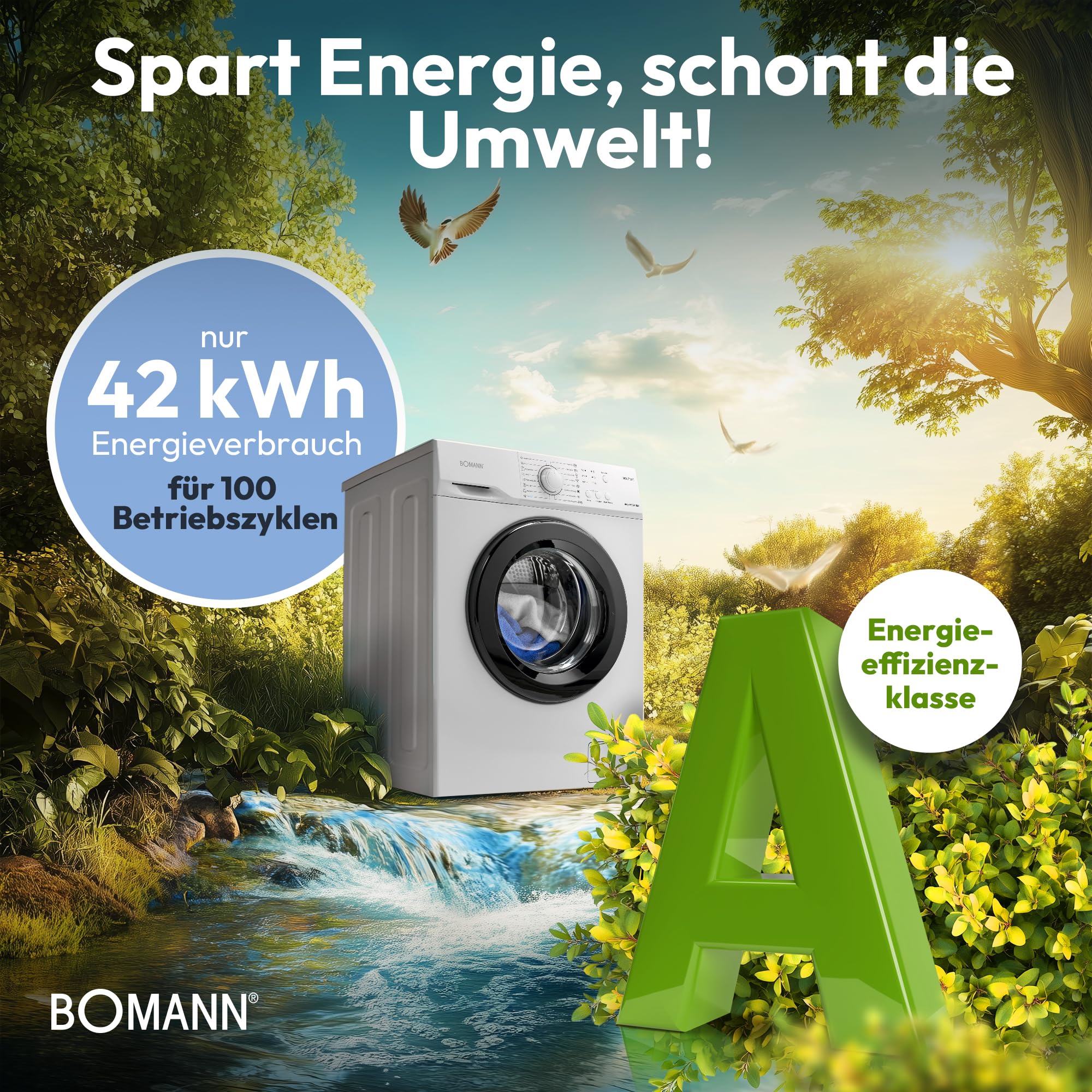Bomann Waschmaschine 6kg 1000 U/Min bürstenloser DC-Motor 90°C 16 Programme WA 7161