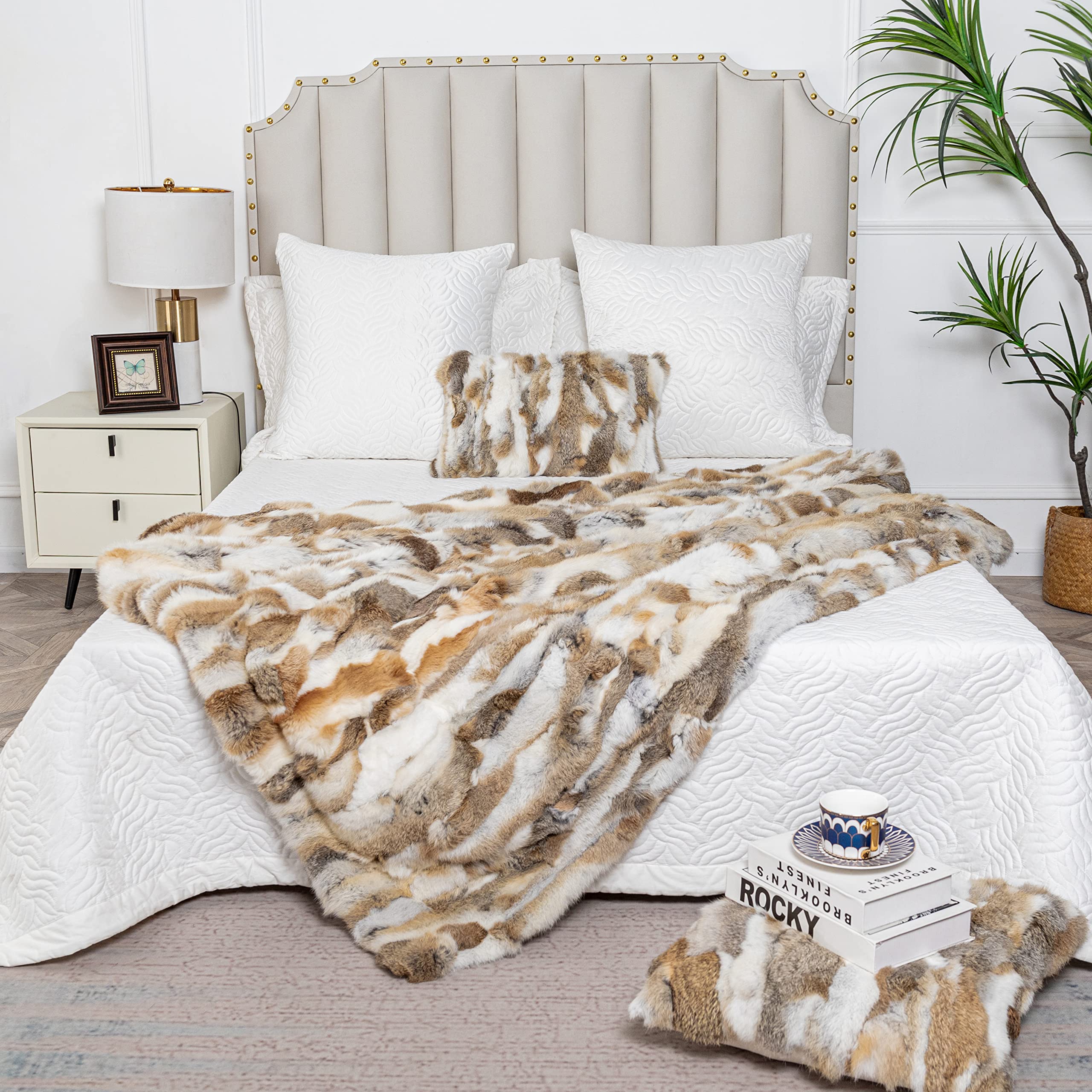 Photo 1 of [VERY DIRTY!] Fur Blanket Throw for Couch Tan Rabbit Fur Throw Blanket Non-Woven Fabric Backing Fuzzy Fluffy Super Soft Plush Decorative Comfy Thick Sherpa Shaggy Throw and Blanket for Sofa, Bed,48.03x83.86inch