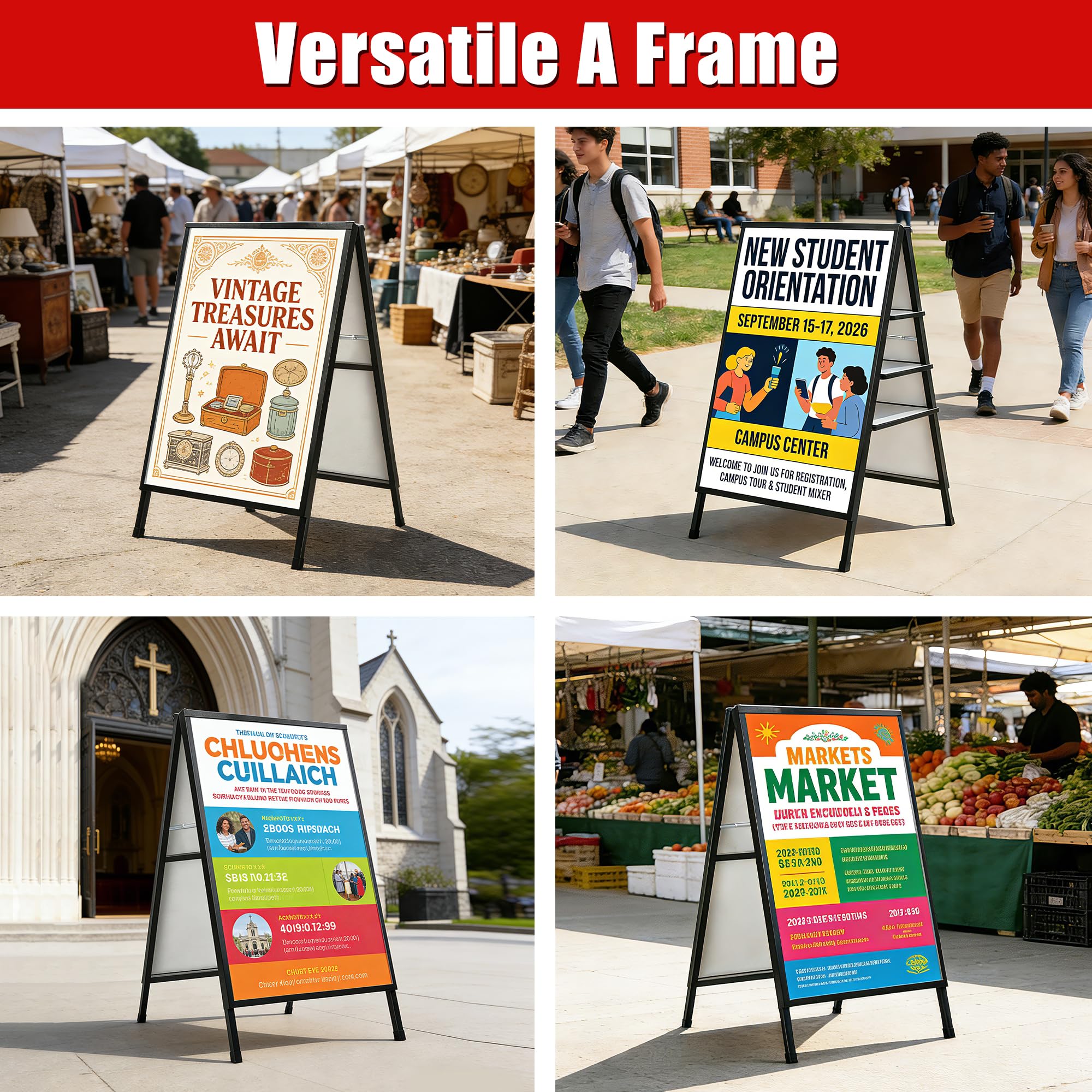 WIIGO - Carteles A1 A para pavimento con marco, doble cara, soporte de exhibición de carteles con 2 cubiertas antirreflejos y tableros corrugados para negocios, restaurantes, publicidad