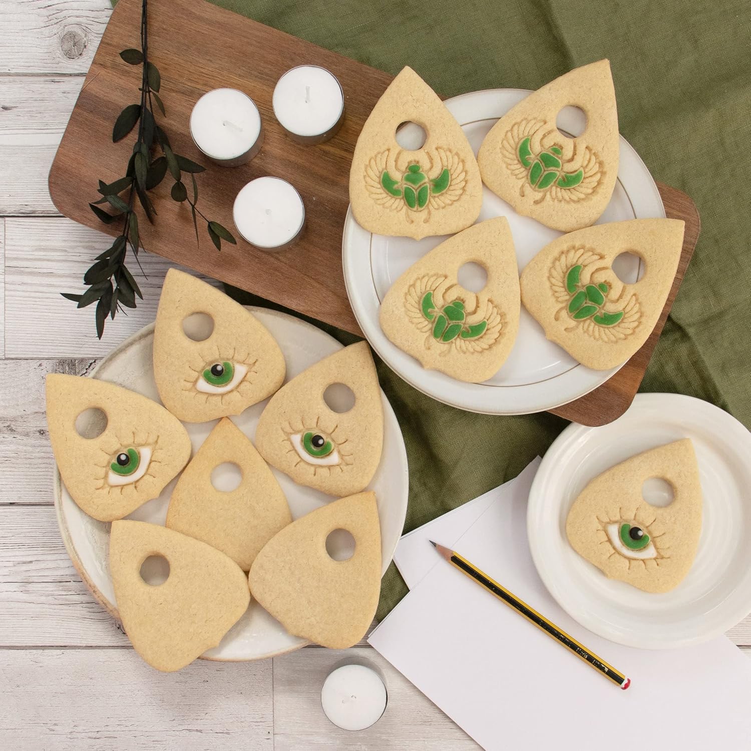 Set of 3 Planchette cookie cutters (Designs: Plain, Eye, Scarab), 3 pieces - Bakerlogy