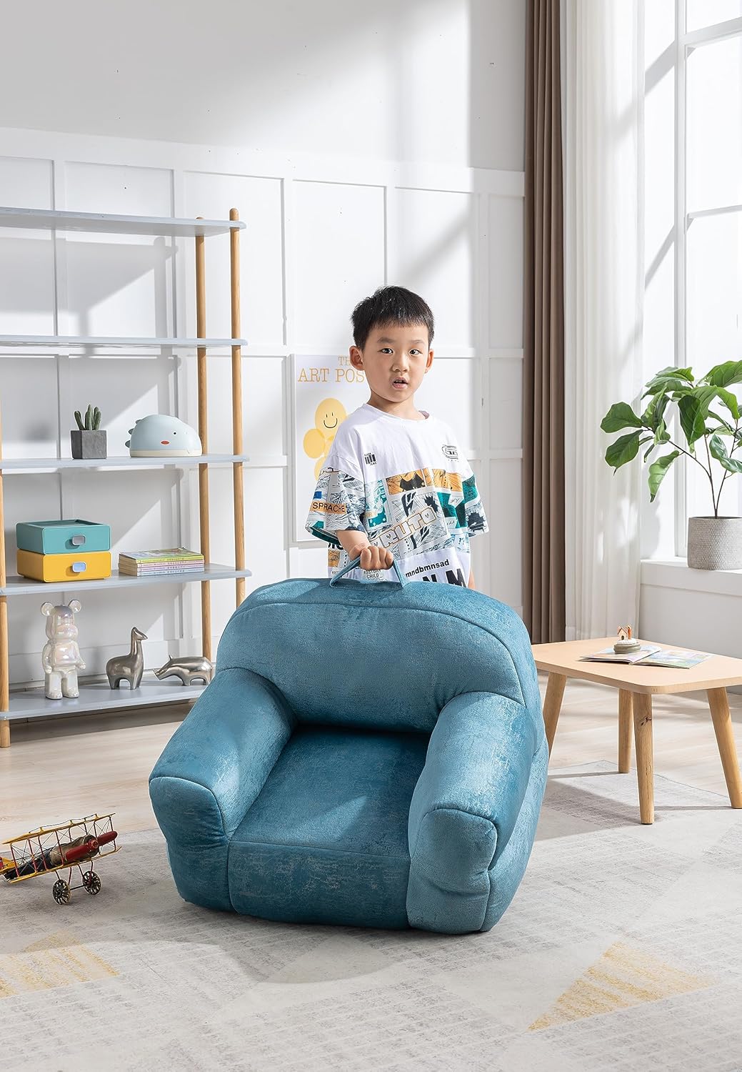 Opoiar Kids Couch Toddler Sofa Chair,Kid's Bean Bag Chair,Kid Sofa with Soft Velvet Fabric,Filling Memory Sponge Stuffed Bean Bag Chair for Children,Blue