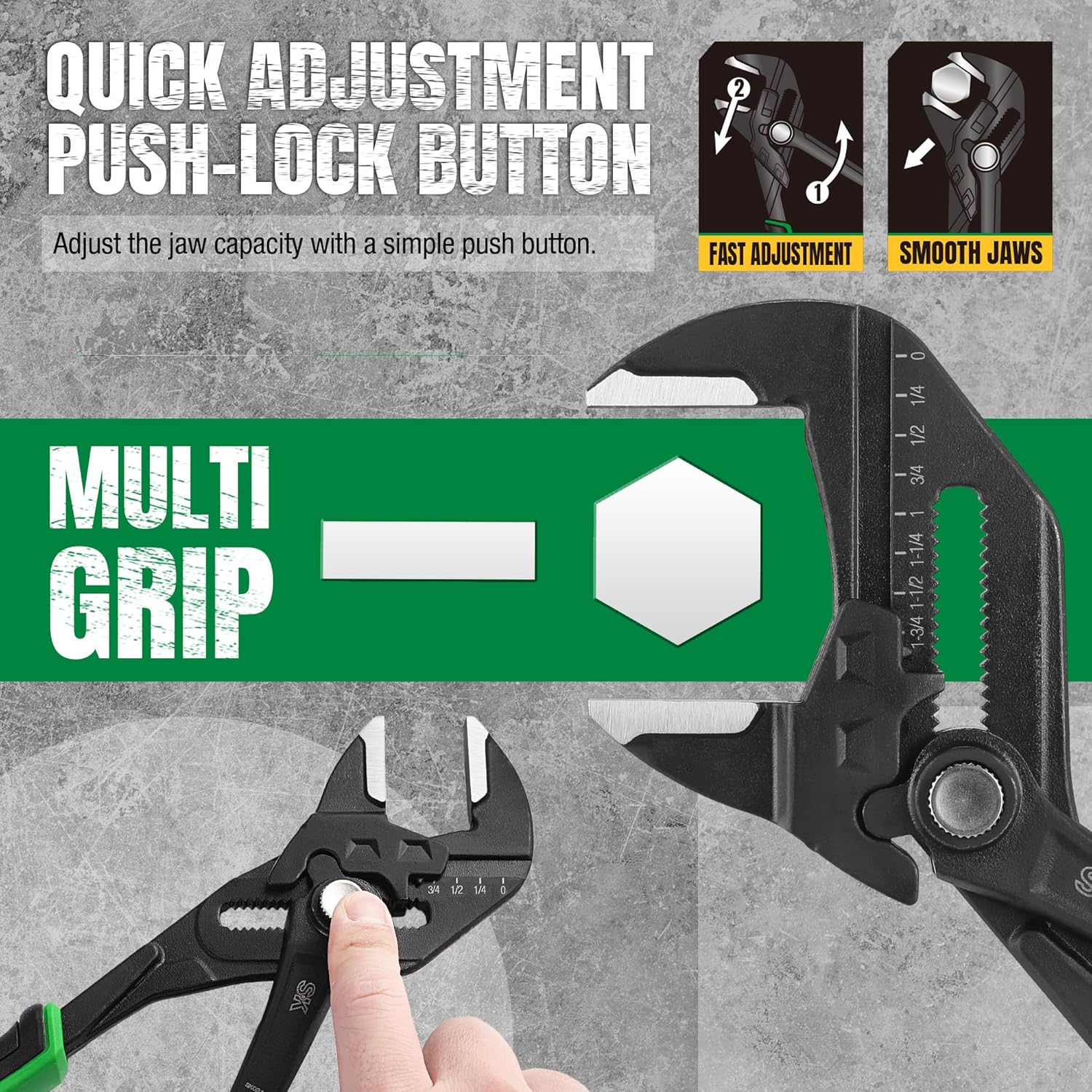 SK 4-Piece Pliers Wrench Set & 3-Piece Adjustable Wrench Set, 6-Inch, 8-Inch, 10-Inch, Cr-V Steel