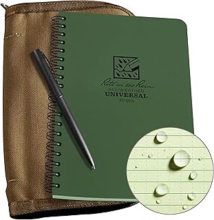 Rite in the Rain Weatherproof Side Spiral Kit: Tan CORDURA® Fabric Cover, 4.625" x 7" Green Notebook, and Weatherproof Pen...