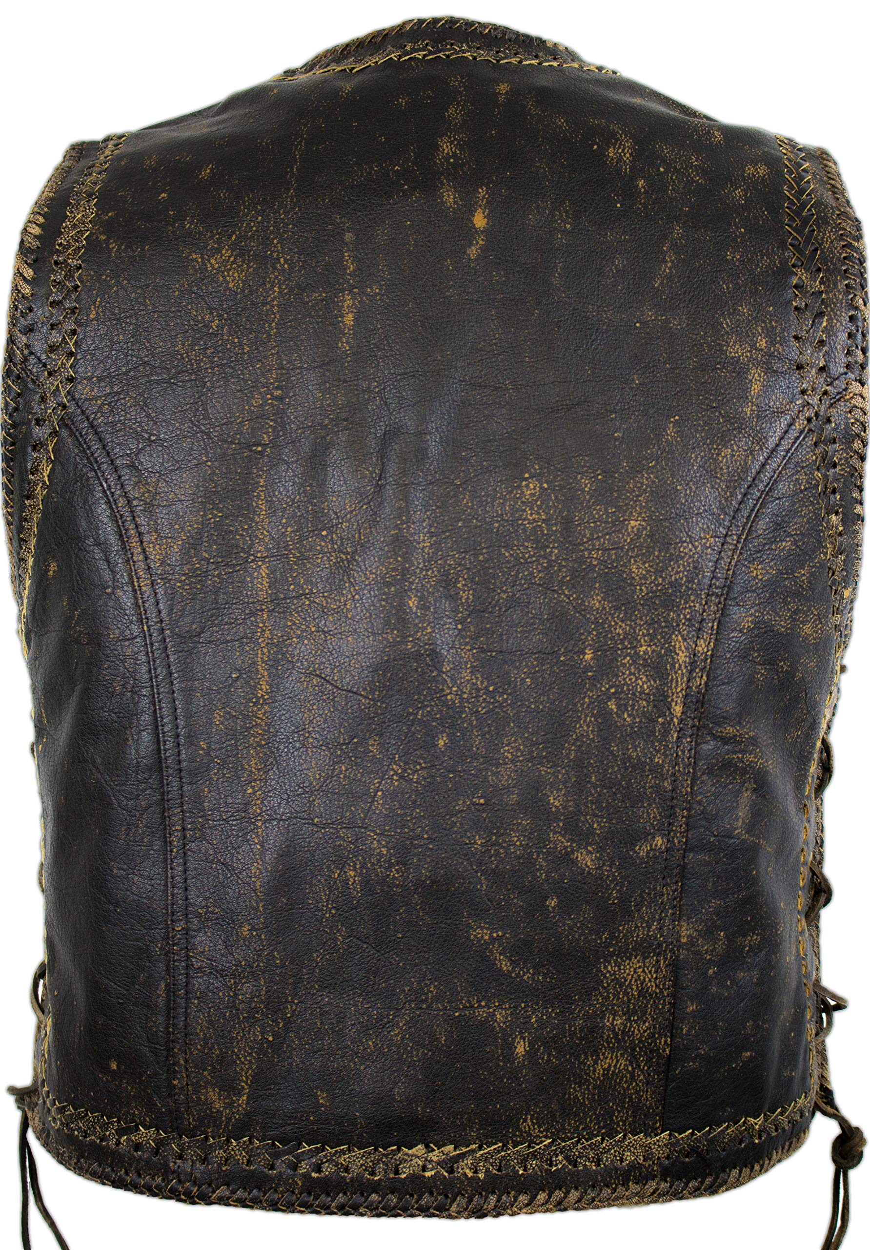 MDM Gilet en cuir vintage pour homme avec double tressage