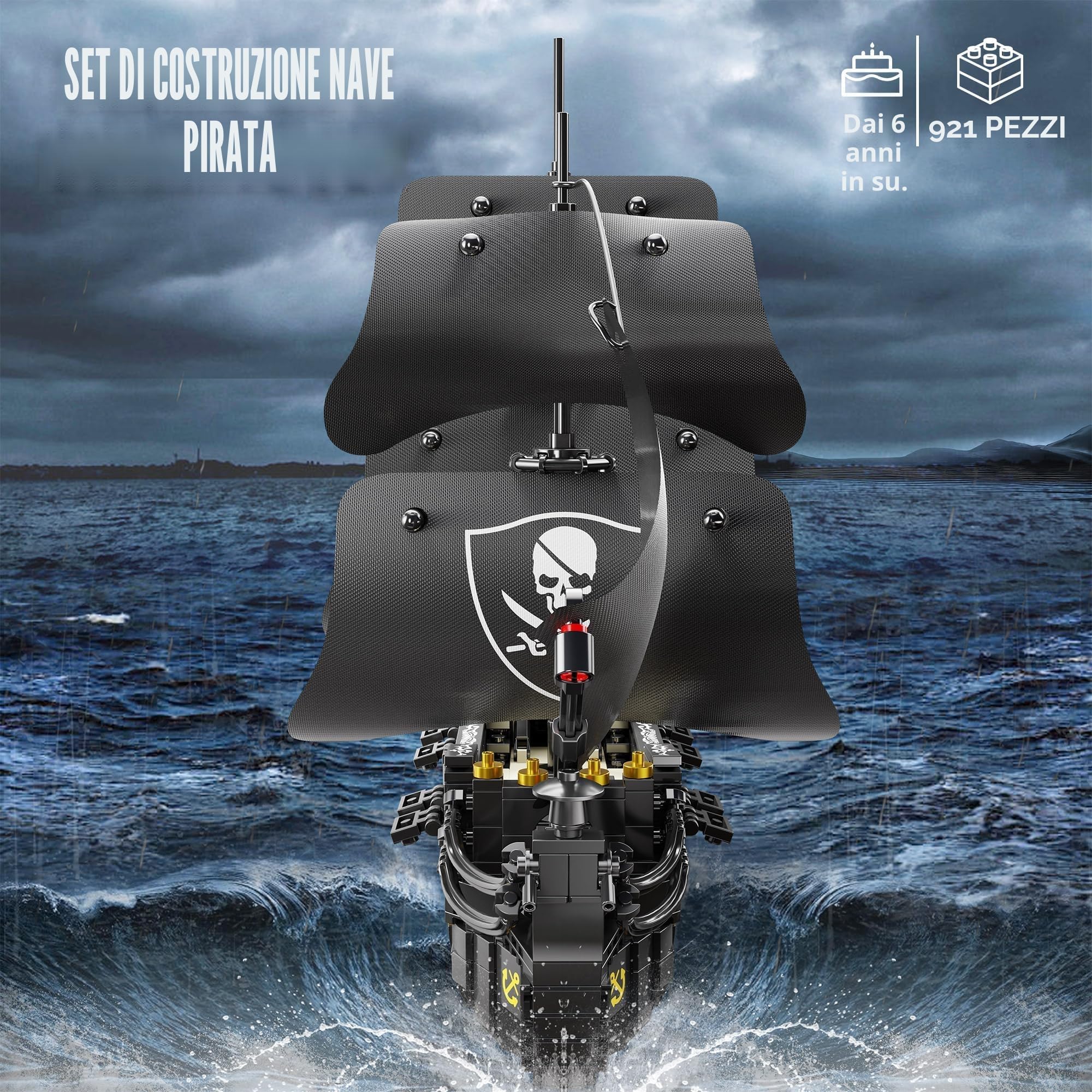 TYCOLE Nave Pirata Perla Nera Set Costruzione, 921 Pezzi Modello Barca Giocattolo - Regalo Creativo per Adulti, Bambini e Bambine 8 Anni, Decorazione Casa e Ufficio