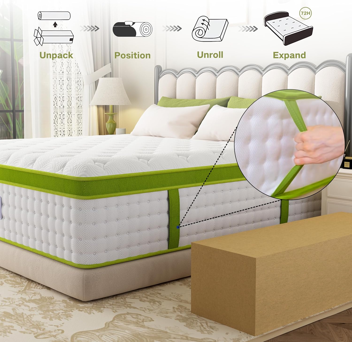 Onlylucky Firm Queen Mattress, 14 Inch Queen Size Mattress in a Box, Hybird Mattresses with Gel Memory Foam & Individual Pocket Springs for Back Pain Relief, Motion Isolation, Fit for All Bed Frame