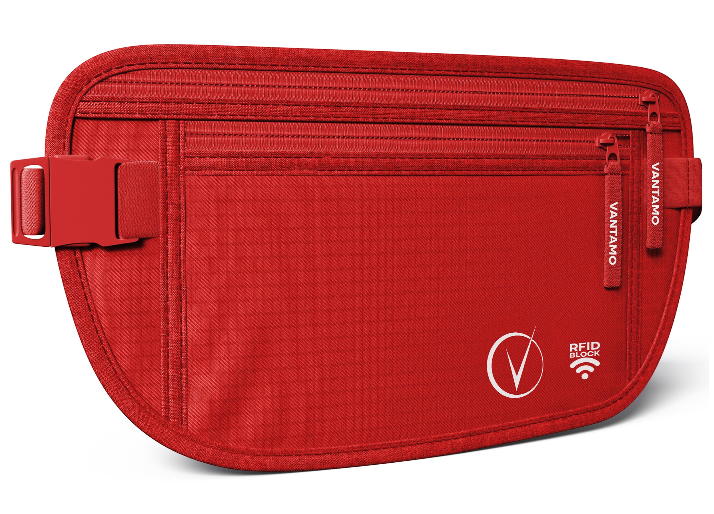 Vantamo Bauchtasche Damen Ultraflach mit RFID-Schutz, Geldgürtel für Reisen mit 2 Fächer und Verstellbarem Gurt, Hüfttasche Herren für Laufen und Wandern Passt für Reisepass, Bargeld und Telefon