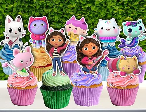 Set of 24 Cupcake Toppers for Dollhouse Birthday Party, Gabby Cupcake Toppers