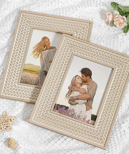 Miniatura 4 de Afuly Marco de fotos bohemio de 5 x 7 pulgadas, marco de fotos bohemio de color beige natural para oficina, dormitorio, hogar, escritorio,