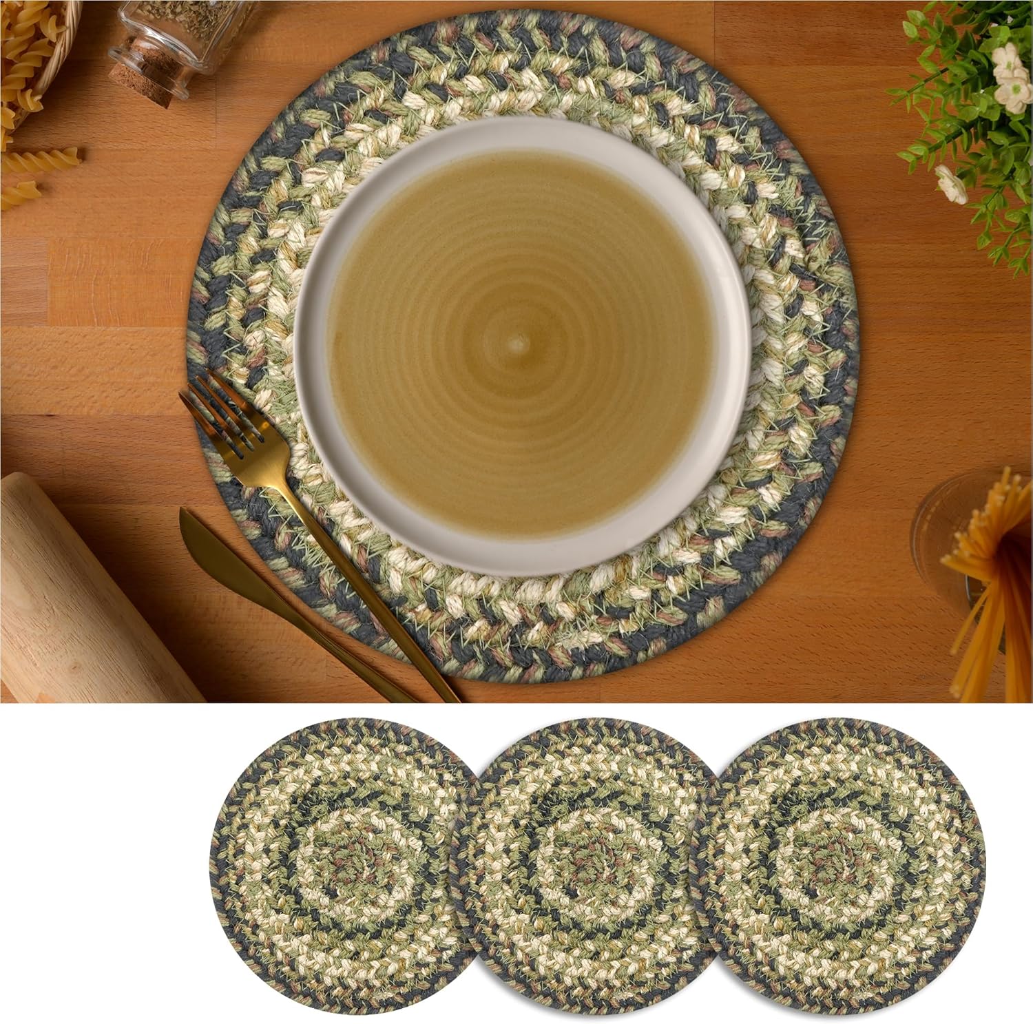 Pinecone Pot Holders Trivets 8" Pack of 3 Jute Trivet Mat