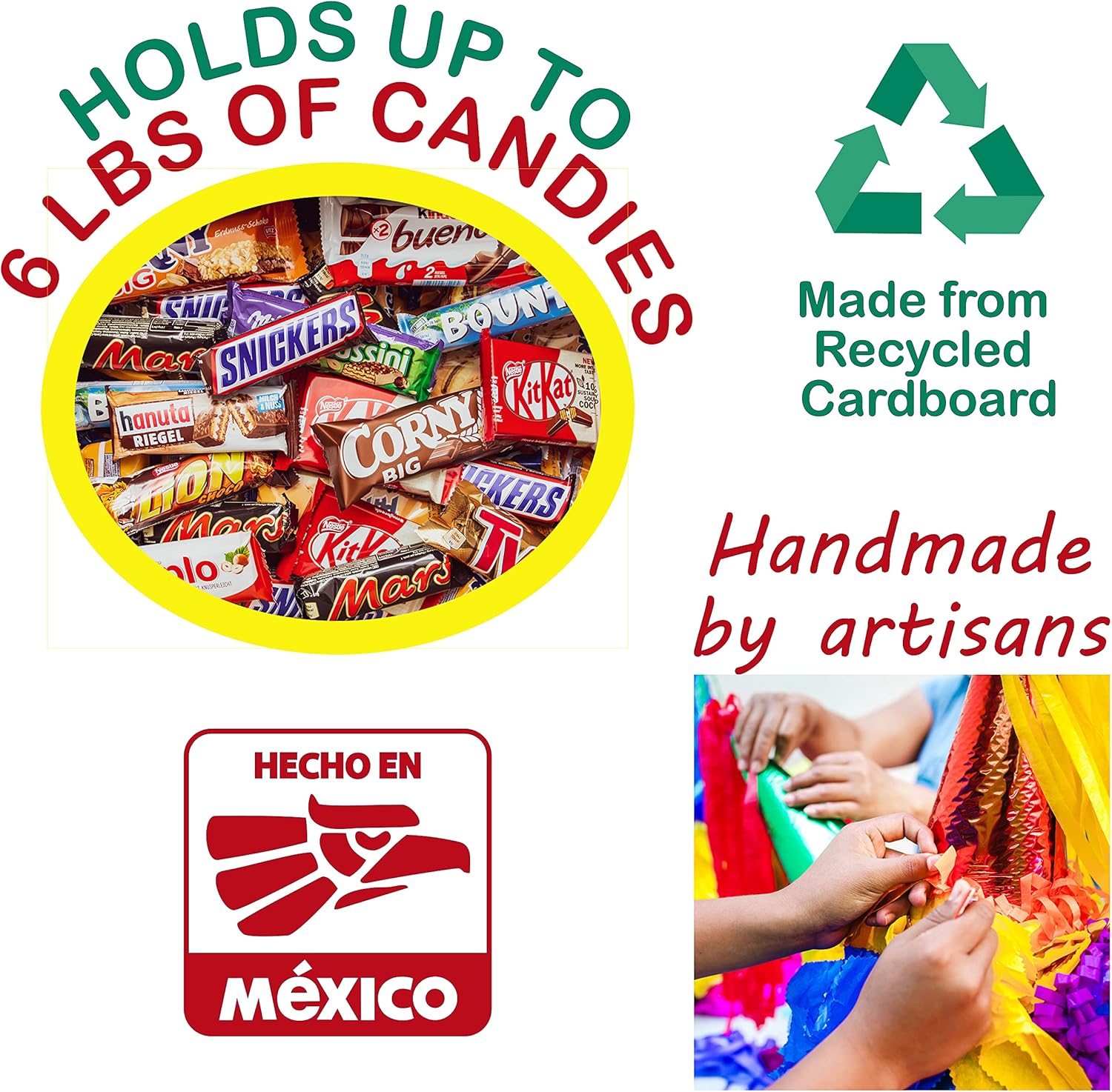 Large Cinco de Mayo Pinata Green, White, Red 5-Point Star Foldable Piñata Mexican Independence Day Pinata Party Decoration - Fiesta Mexicana 16th of September Hispanic Heritage Mexico Bandera