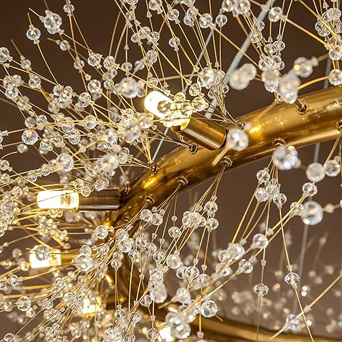 Miniatura 2 de ALOADECOR Bombilla incluida, 16 luces, candelabros de cristal de fuegos artificiales de acero inoxidable en bronce antiguo, anillo colgante redondo,
