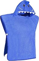 Vista 6 de Hudz Kidz Poncho de toalla con capucha prémium para niños y niños pequeños, 100% algodón (tiburón azul)