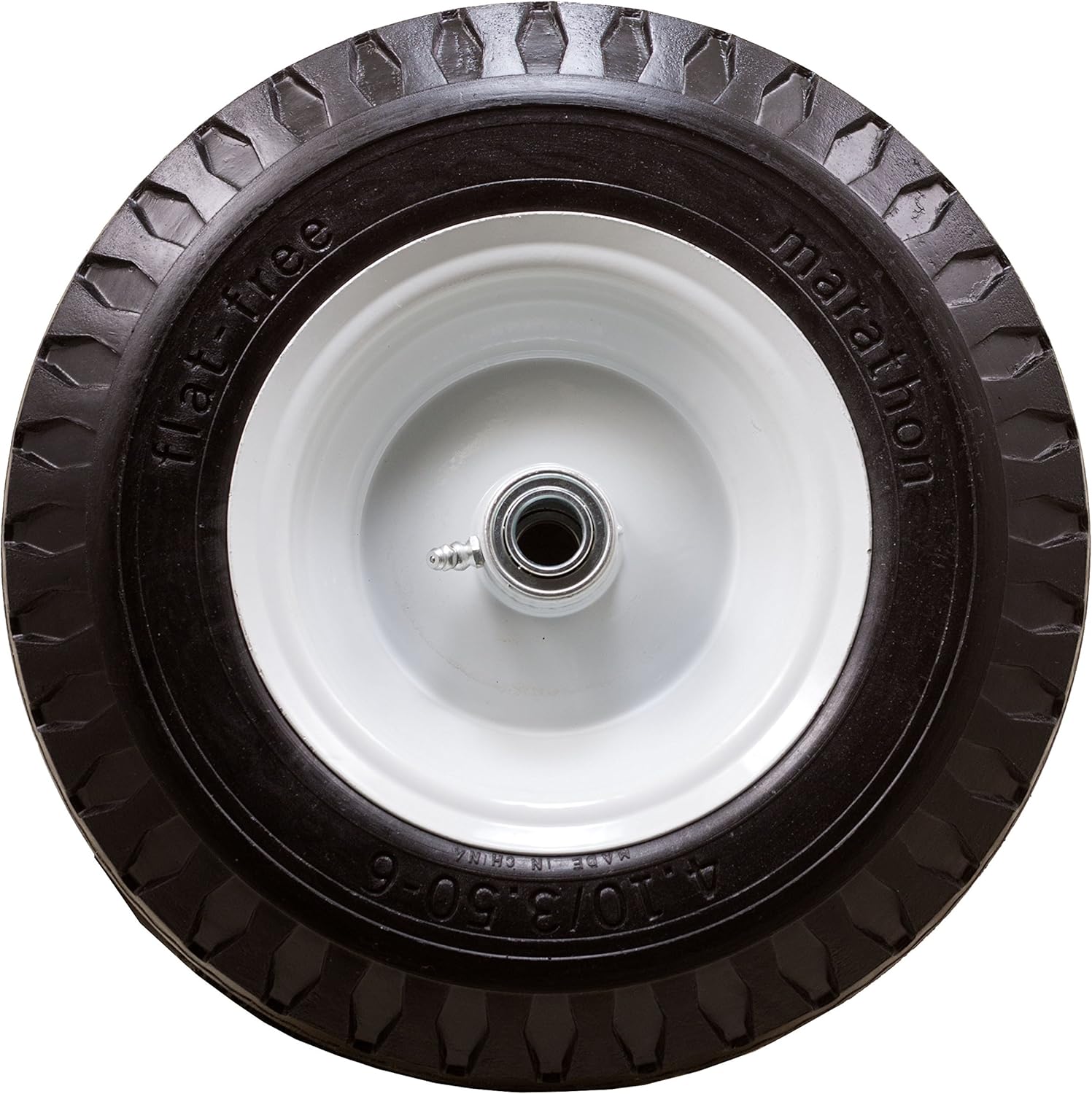Marathon 4.10/3.50-6" Flat Free, Hand Truck / All Purpose Utility Tire on Wheel, 3" Centered Hub, 3/4" Bearings