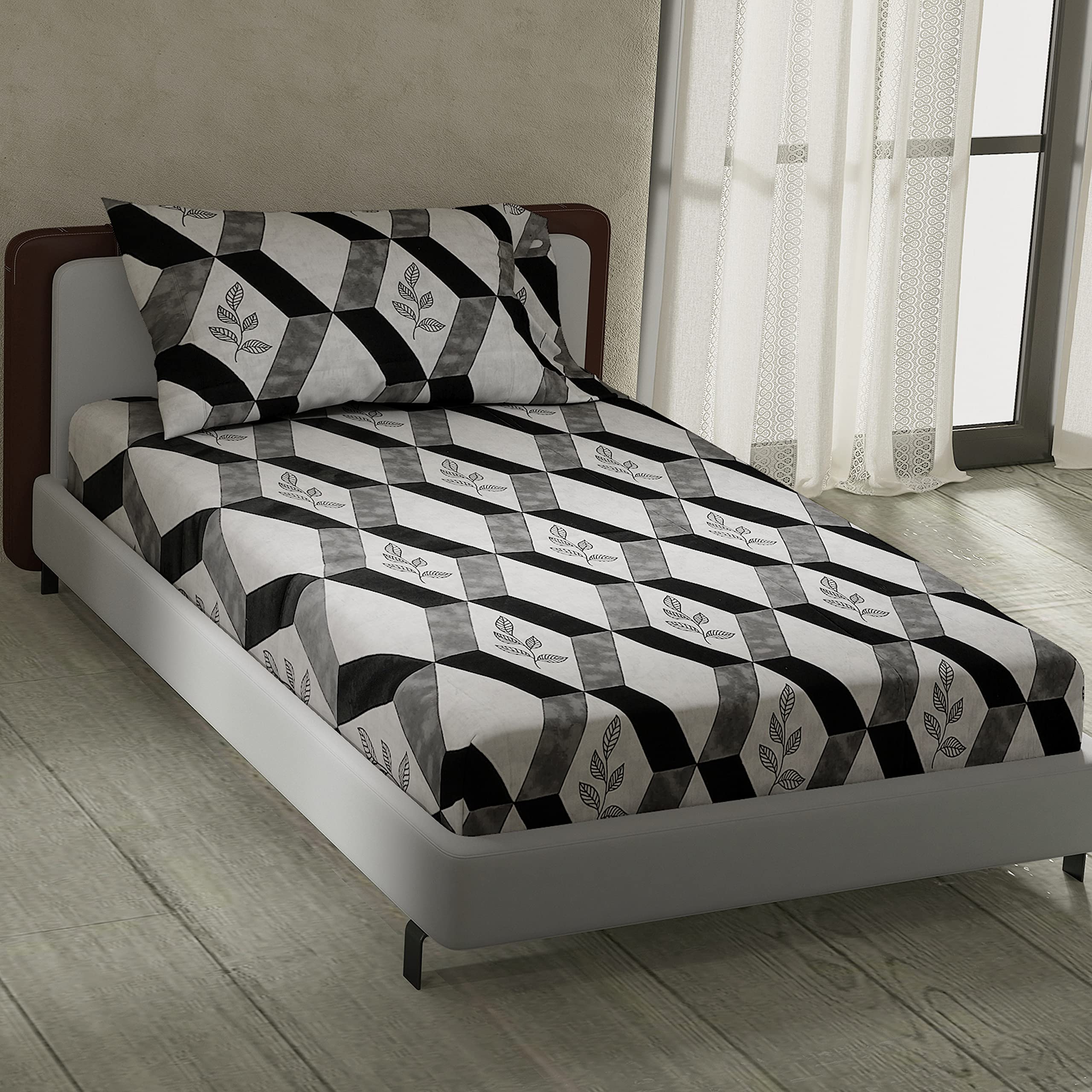 LABHAM® - Retro 180TC Pure Cotton, Super Soft, Breathable, Printed, Single Bed(60 x 90) with 1 Pillow Covers, Black, White & Grey (B0BVFKZKWD) Amazon Price History, Amazon Price Tracker