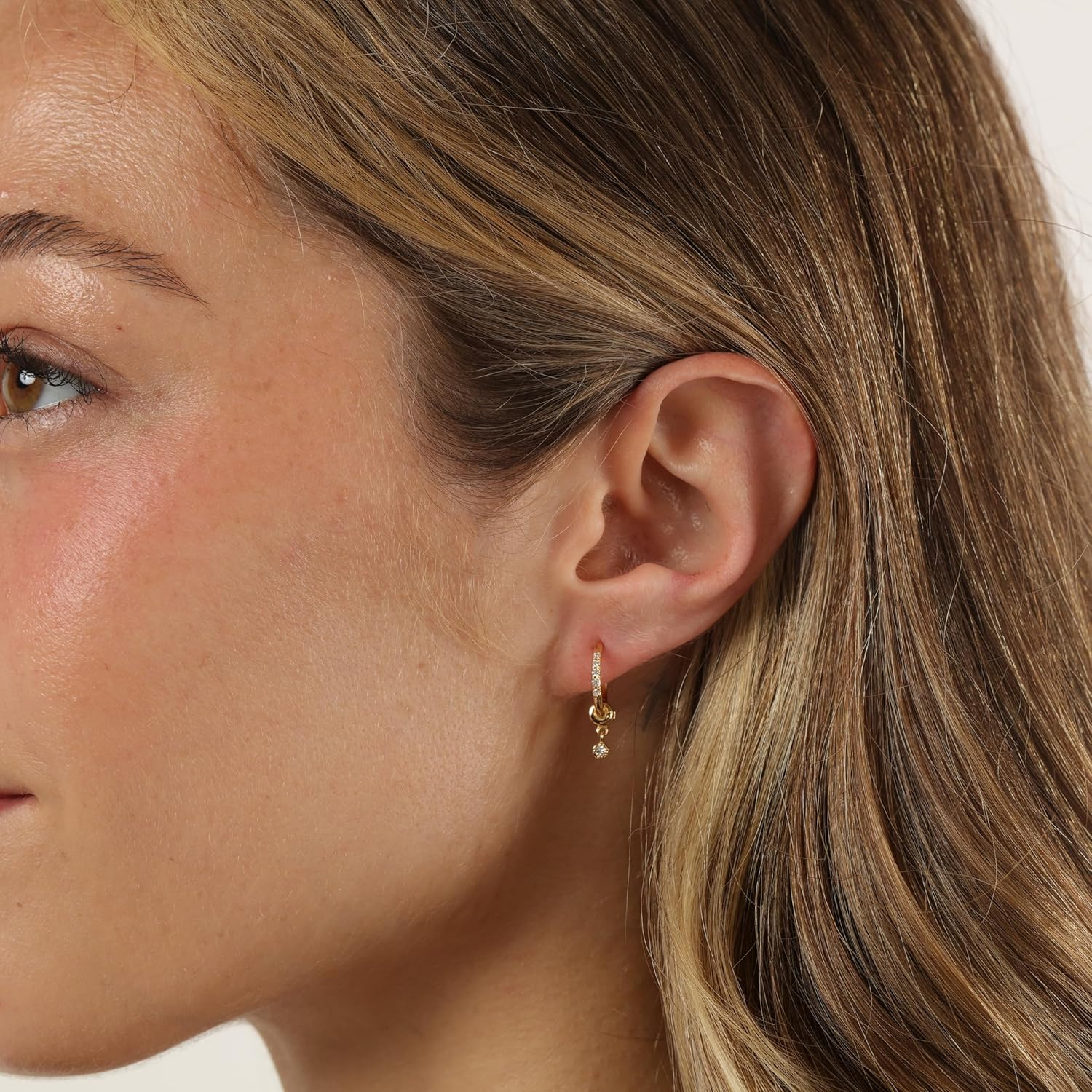 Lavari Jewelers 1/10 Carat Lab Grown Diamond Hoop Earrings for Women - 18k Yellow Gold Plated 925 Sterling Silver Dangle Charm Hoops for Her - Hypoallergenic Hinged Hoops - Playful Modern Design - Image 2