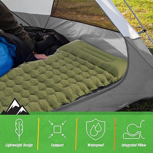 Miniatura 3 de Wakeman Colchoneta inflable para acampar con bomba de pie incorporada - Colchón impermeable para campamento - Equipo de campamento imprescindible