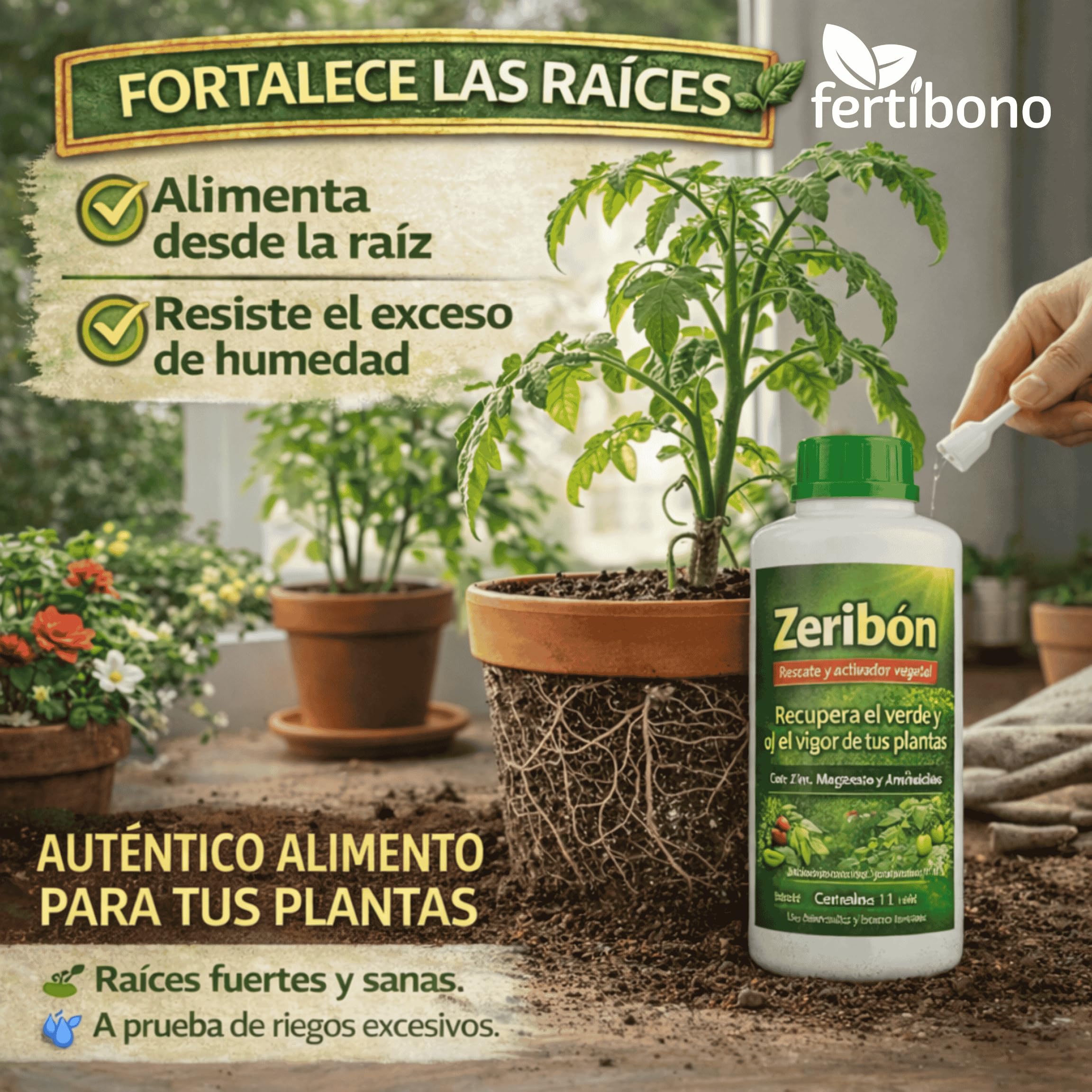 Zeribon 1L – Activador nutricional para plantas debilitadas | Recupera color y vigor en limoneros, rosales y huerto | Con Zinc, Magnesio y Aminoácidos | Uso doméstico seguro